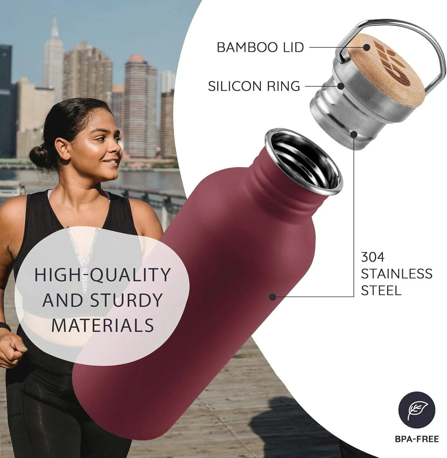 بطری آب استیل بامبو، 1 لیتری، بطری آب غیر عایق، قرمز بزرگ، بطری آب 1 لیتری قابل شستشو در ماشین ظرفشویی - قرمز گیلاسی بطری آب استیل بامبو، 1 لیتری، بطری آب غیر عایق، قرمز بزرگ، بطری آب 1 لیتری قابل شستشو در ماشین ظرفشویی - قرمز گیلاسی