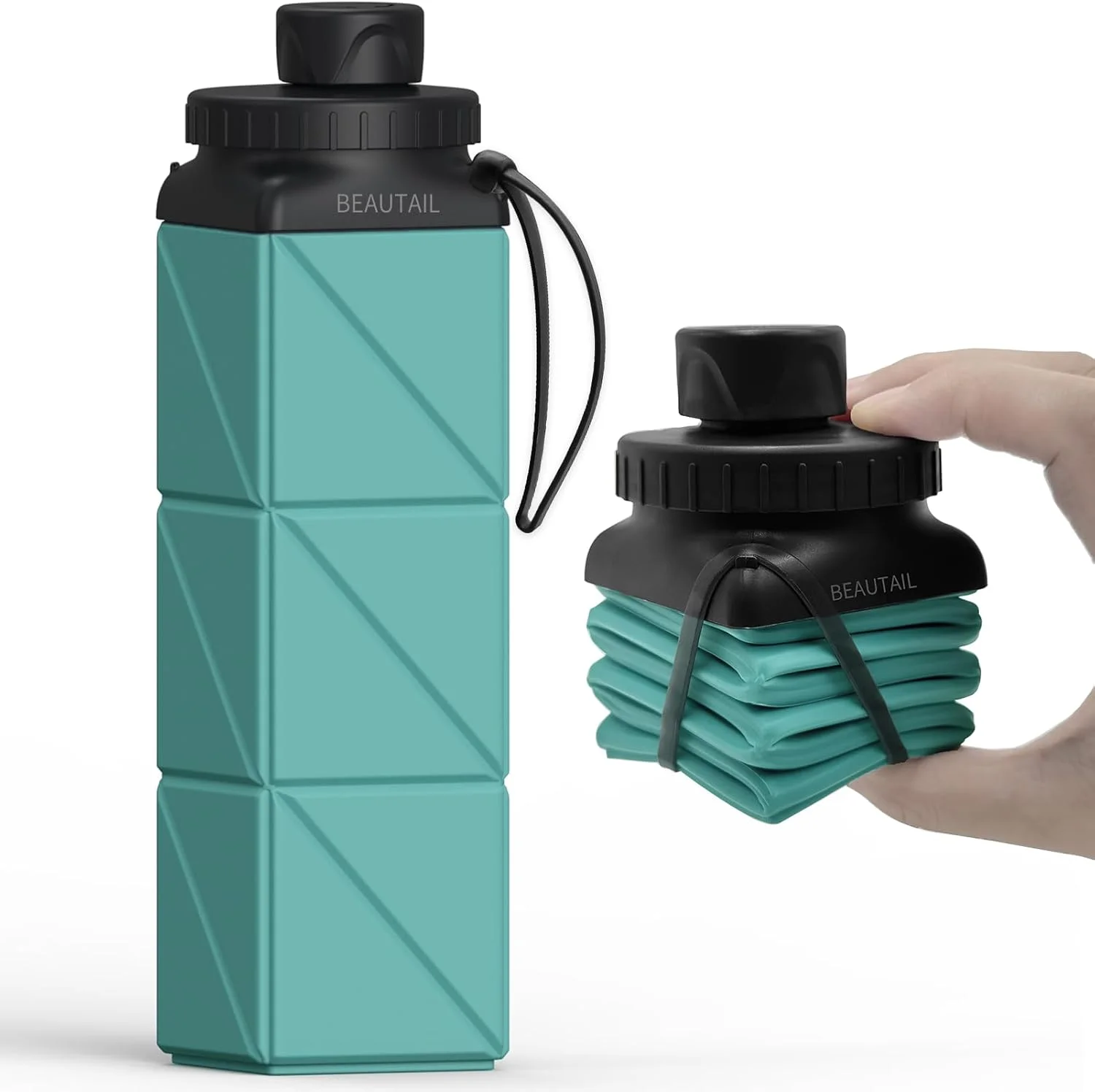 بطری آب تاشو، بطری آب سیلیکونی تاشو 610 میلی لیتر، بطری سبک وزن قابل حمل و استفاده مجدد و ضد نشت برای باشگاه، مسافرت، کمپینگ، پیاده روی، ورزش های فضای باز، 1 عدد (آبی)