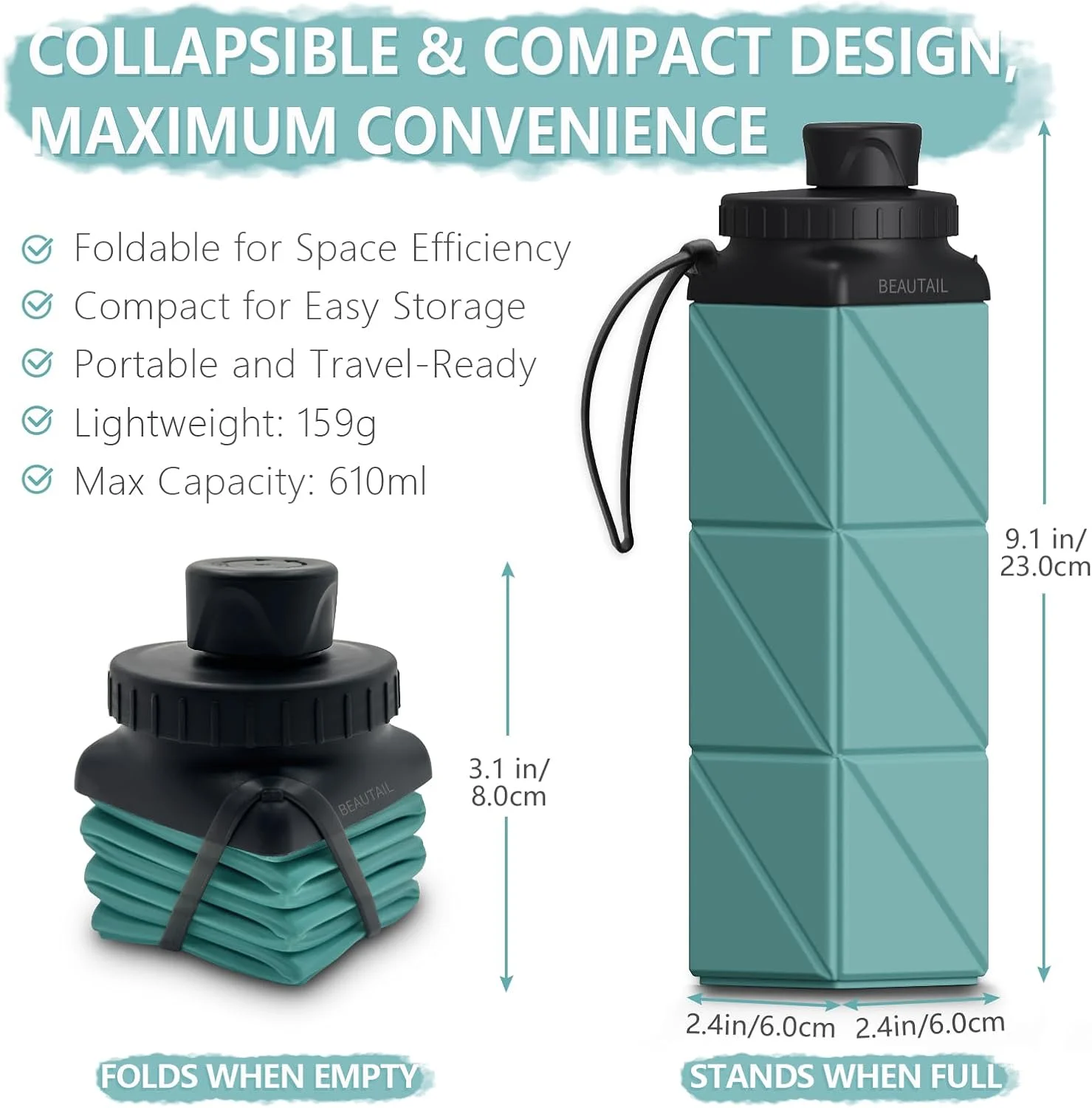 بطری آب تاشو، بطری آب سیلیکونی تاشو 610 میلی لیتر، بطری سبک وزن قابل حمل و استفاده مجدد و ضد نشت برای باشگاه، مسافرت، کمپینگ، پیاده روی، ورزش های فضای باز، 1 عدد (آبی) بطری آب تاشو، بطری آب سیلیکونی تاشو 610 میلی لیتر، بطری سبک وزن قابل حمل و استفاده مجدد و ضد نشت برای باشگاه، مسافرت، کمپینگ، پیاده روی، ورزش های فضای باز، 1 عدد (آبی)