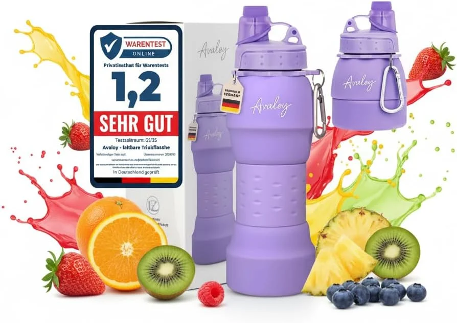 بطری آب سیلیکونی تاشو - بدون BPA - قابل استفاده مجدد - ضد نشت - بدون بو - بطری آب سیلیکونی - بطری نرم - مناسب پیاده روی - ورزش - کمپینگ - بطری جشنواره (بنفش)