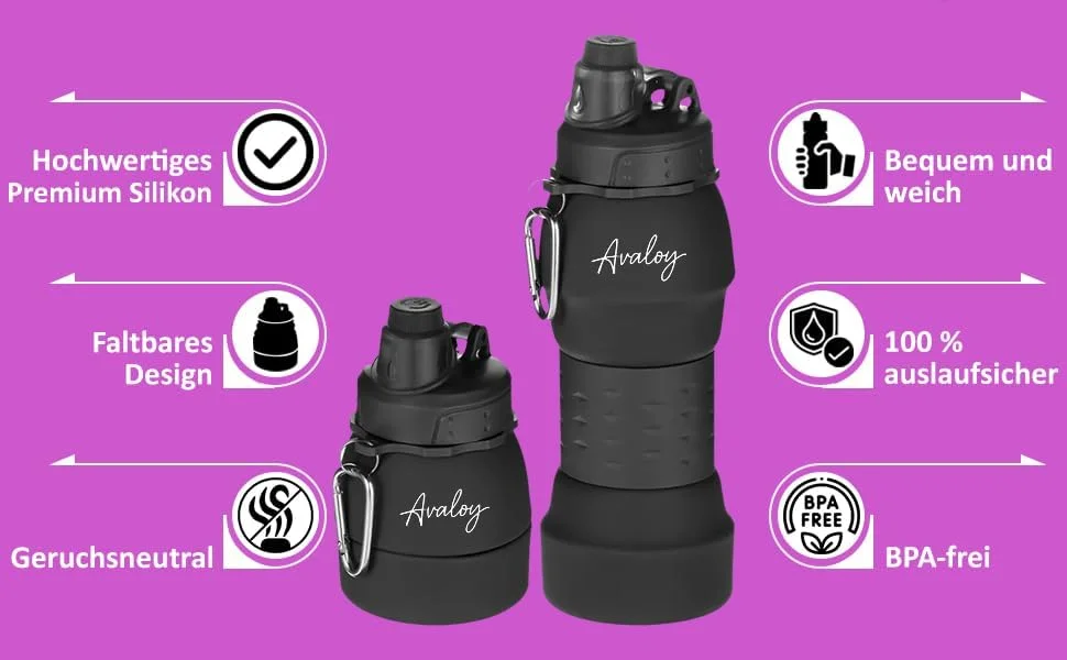 بطری آب سیلیکونی تاشو - بدون BPA - قابل استفاده مجدد - ضد نشت - بدون بو - بطری آب سیلیکونی - بطری نرم - مناسب پیاده روی - ورزش - کمپینگ - بطری جشنواره (بنفش) بطری آب سیلیکونی تاشو - بدون BPA - قابل استفاده مجدد - ضد نشت - بدون بو - بطری آب سیلیکونی - بطری نرم - مناسب پیاده روی - ورزش - کمپینگ - بطری جشنواره (بنفش)