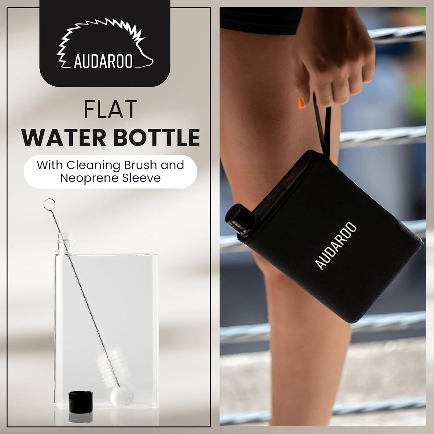 بطری آب تخت برای کیف دستی (420 میلی لیتر) - بطری آب تخت برای مسافرت به همراه آستین نئوپرن مشکی و برس تمیز کننده - قمقمه پلاستیکی - بطری آب باریک برای مسافرت - بطری آب کوچک بطری آب تخت برای کیف دستی (420 میلی لیتر) - بطری آب تخت برای مسافرت به همراه آستین نئوپرن مشکی و برس تمیز کننده - قمقمه پلاستیکی - بطری آب باریک برای مسافرت - بطری آب کوچک