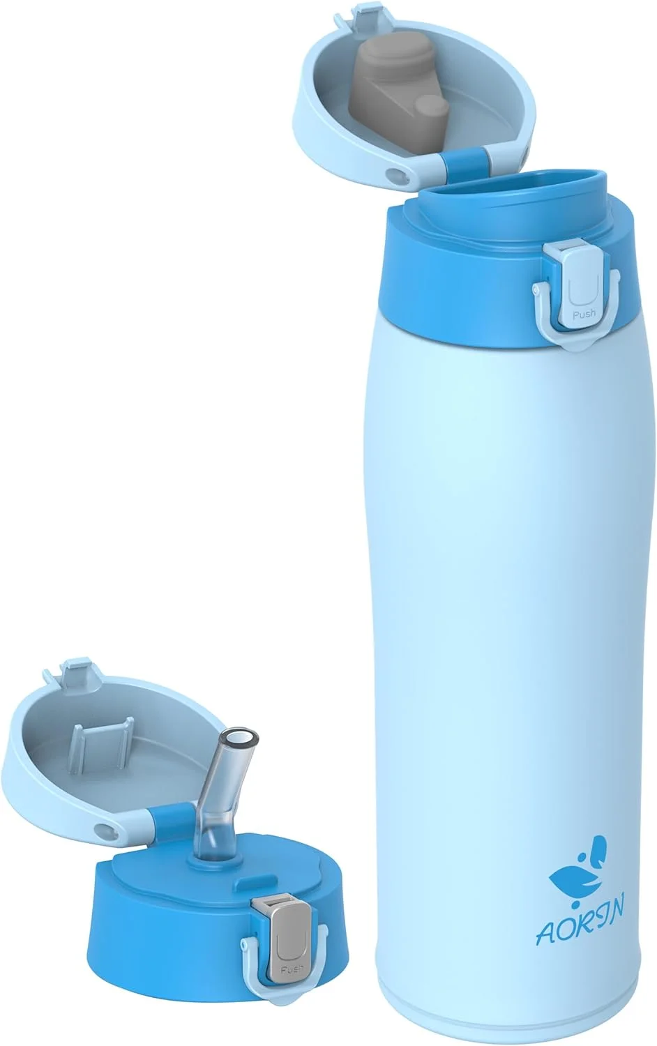 بطری آب استیل ضد زنگ AORIN 18/8 با 2 درب، 750 میلی لیتر، بطری فلزی عایق خلاء، بطری نوشیدنی ضد نشت، بدون BPA، سازگار با نوشیدنی های گرم و سرد، قمقمه قابل حمل برای باشگاه، ورزش، استفاده روزانه