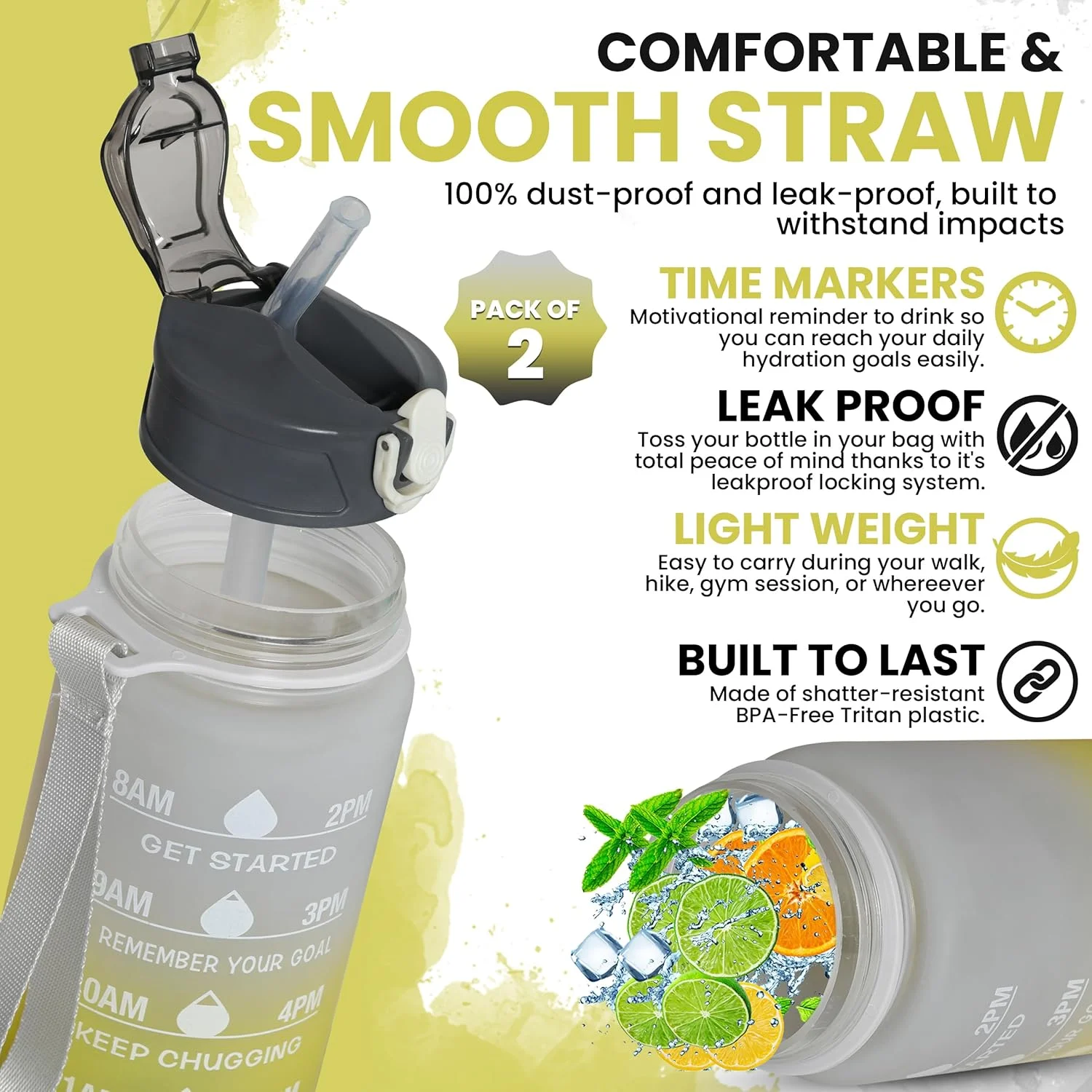 بطری آب (مشکی-زرد/خاکستری، ۷۵۰ میلی لیتر)