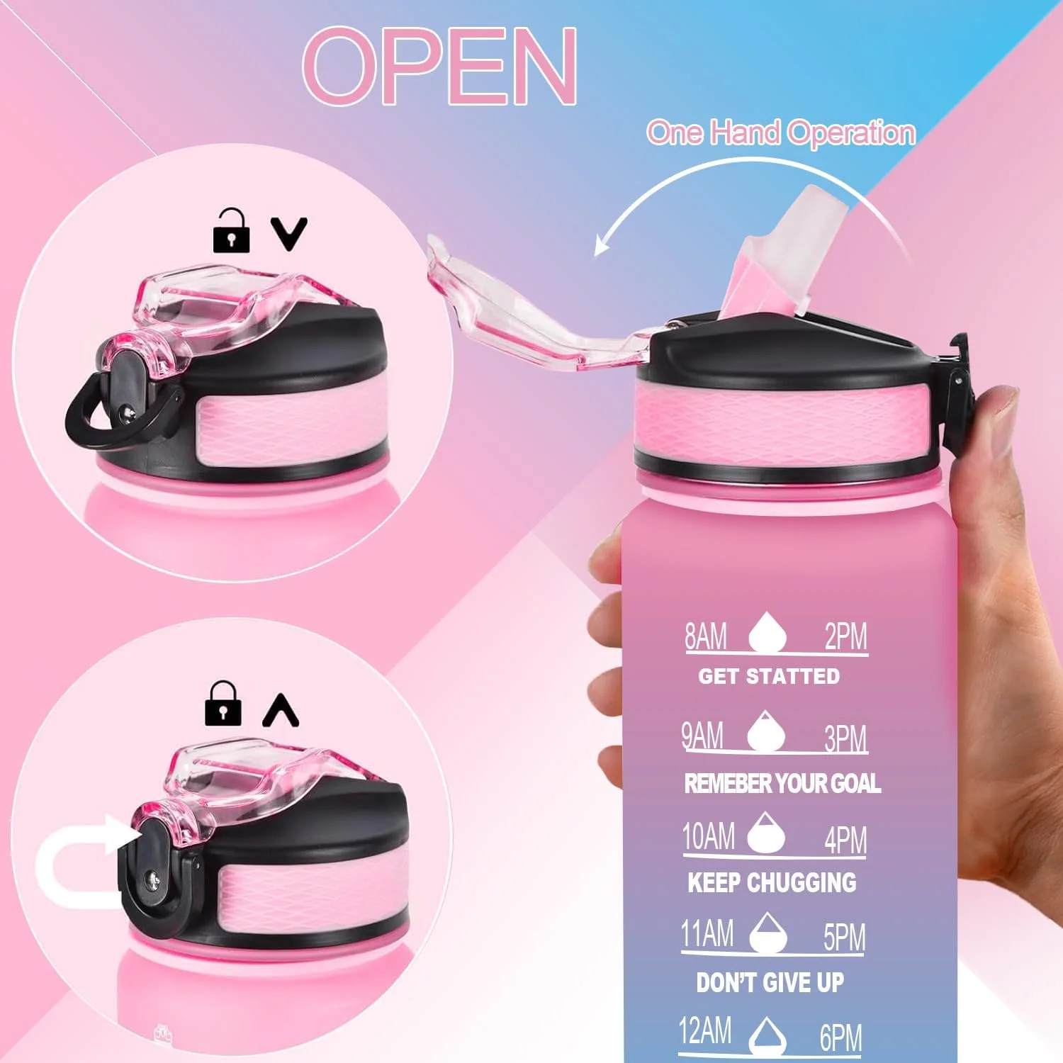 بطری آب 1 لیتری با نی، بطری آب انگیزشی با نشانگر زمان، ضد نشت، بدون BPA، بطری نوشیدنی ورزشی برای تناسب اندام، مدرسه، باشگاه، ورزش های فضای باز (صورتی سبز) بطری آب 1 لیتری با نی، بطری آب انگیزشی با نشانگر زمان، ضد نشت، بدون BPA، بطری نوشیدنی ورزشی برای تناسب اندام، مدرسه، باشگاه، ورزش های فضای باز (صورتی سبز)