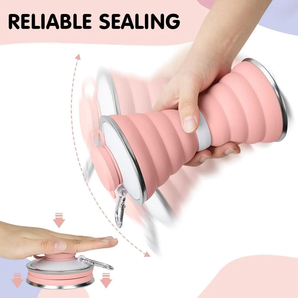 بطری آب تاشو، بطری آب قابل حمل سیلیکونی تاشو، بدون BPA، ضد نشت و قابل استفاده مجدد با کارابین برای مسافرت، کمپینگ، پیاده روی، دوچرخه سواری، ورزش 500 میلی لیتر - 2 عدد (خاکستری + صورتی) بطری آب تاشو، بطری آب قابل حمل سیلیکونی تاشو، بدون BPA، ضد نشت و قابل استفاده مجدد با کارابین برای مسافرت، کمپینگ، پیاده روی، دوچرخه سواری، ورزش 500 میلی لیتر - 2 عدد (خاکستری + صورتی)