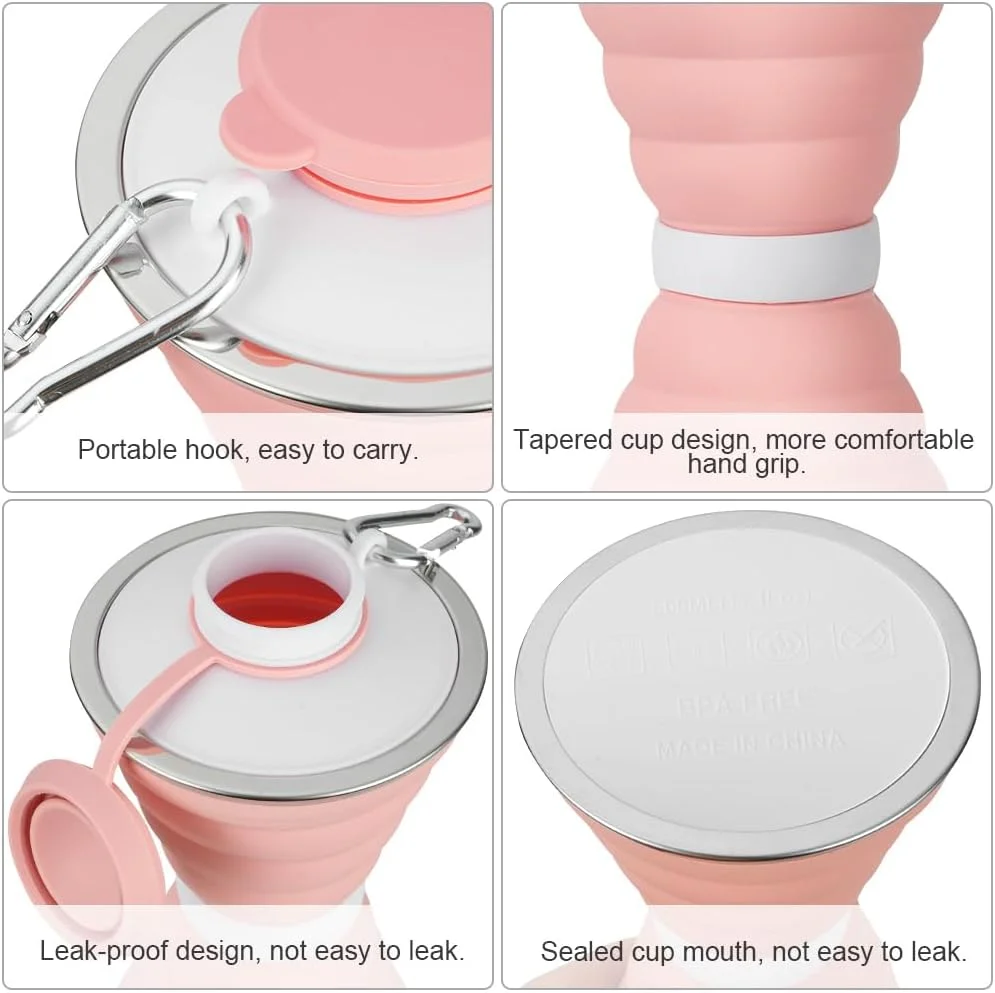 بطری آب تاشو، بطری آب قابل حمل سیلیکونی تاشو، بدون BPA، ضد نشت و قابل استفاده مجدد با کارابین برای مسافرت، کمپینگ، پیاده روی، دوچرخه سواری، ورزش 500 میلی لیتر - 2 عدد (خاکستری + صورتی) بطری آب تاشو، بطری آب قابل حمل سیلیکونی تاشو، بدون BPA، ضد نشت و قابل استفاده مجدد با کارابین برای مسافرت، کمپینگ، پیاده روی، دوچرخه سواری، ورزش 500 میلی لیتر - 2 عدد (خاکستری + صورتی)