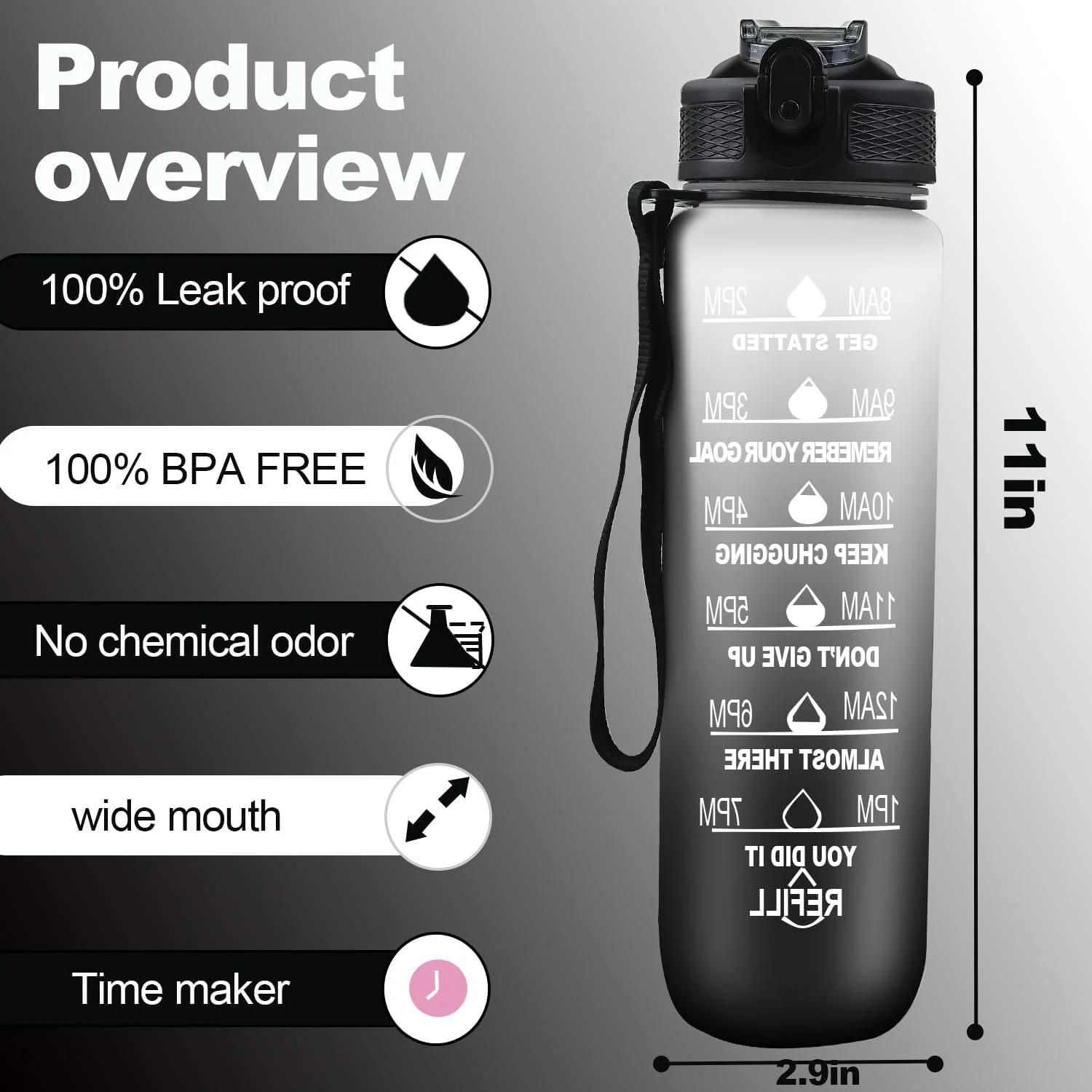 بطری آب 1 لیتری با نی، بطری آب انگیزشی با نشانگر زمان، ضد نشت، بدون BPA، بطری نوشیدنی های ورزشی برای تناسب اندام، مدرسه، باشگاه، ورزش های فضای باز (مشکی+خاکستری) بطری آب 1 لیتری با نی، بطری آب انگیزشی با نشانگر زمان، ضد نشت، بدون BPA، بطری نوشیدنی های ورزشی برای تناسب اندام، مدرسه، باشگاه، ورزش های فضای باز (مشکی+خاکستری)