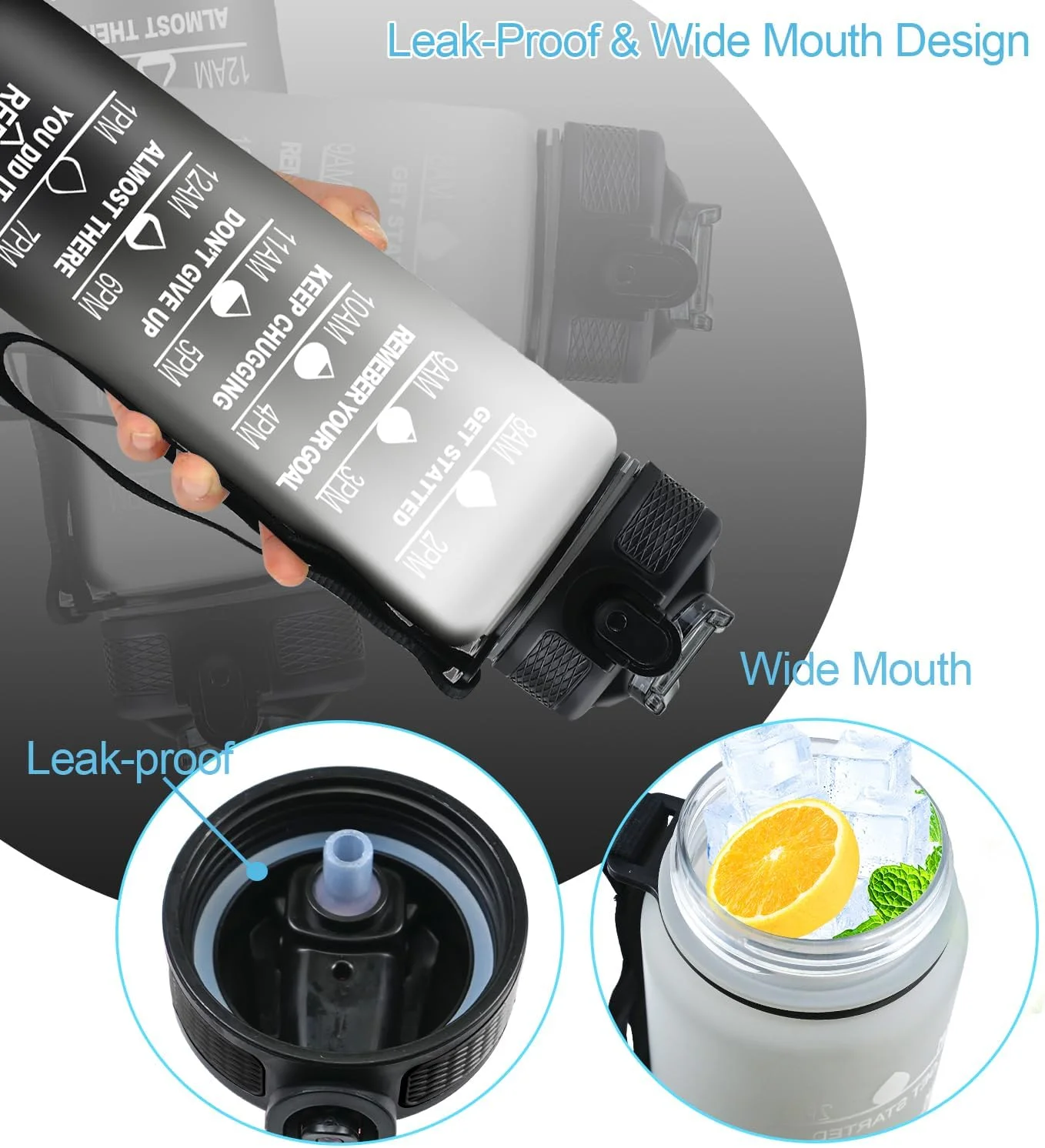 بطری آب 1 لیتری با نی، بطری آب انگیزشی با نشانگر زمان، ضد نشت، بدون BPA، بطری نوشیدنی های ورزشی برای تناسب اندام، مدرسه، باشگاه، ورزش های فضای باز (مشکی+خاکستری) بطری آب 1 لیتری با نی، بطری آب انگیزشی با نشانگر زمان، ضد نشت، بدون BPA، بطری نوشیدنی های ورزشی برای تناسب اندام، مدرسه، باشگاه، ورزش های فضای باز (مشکی+خاکستری)