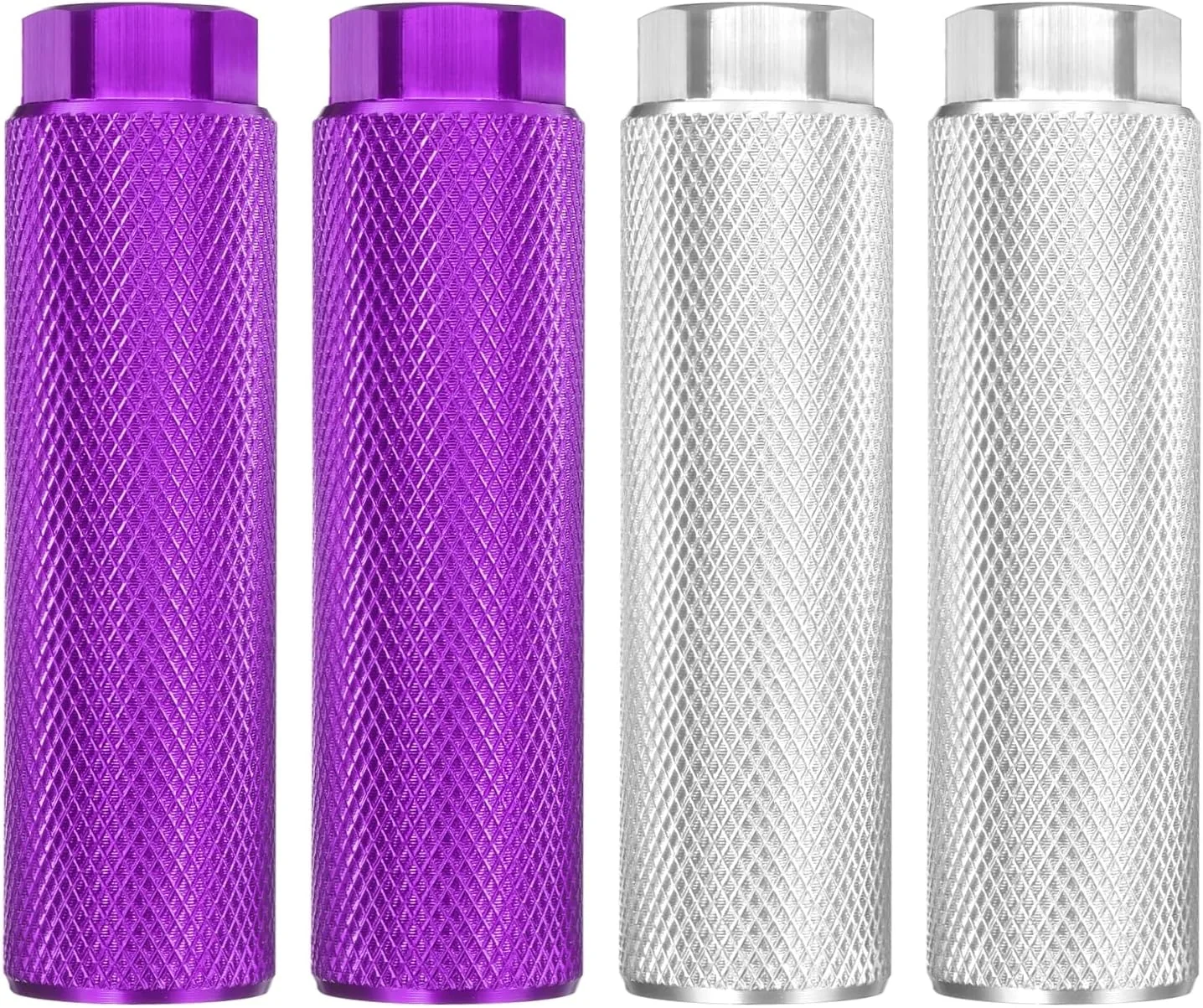 پایه های دوچرخه هارفرینگتون، 2 جفت، آلیاژ آلومینیوم، پایه های عقب ضد لغزش، مناسب برای محورهای 3/8 اینچ برای دوچرخه کوهستان، بنفش و نقره ای