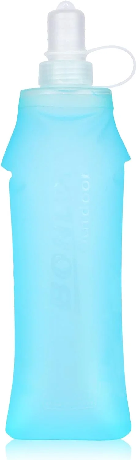 بطری آب تاشو نرم TPU، 500 میلی لیتر، قمقمه ژله ای تاشو دستی برای بسته آبرسانی، پیاده روی، دوچرخه سواری، کوهنوردی، موتور سواری، مسابقه در فضای باز (آبی 500 میلی لیتر)