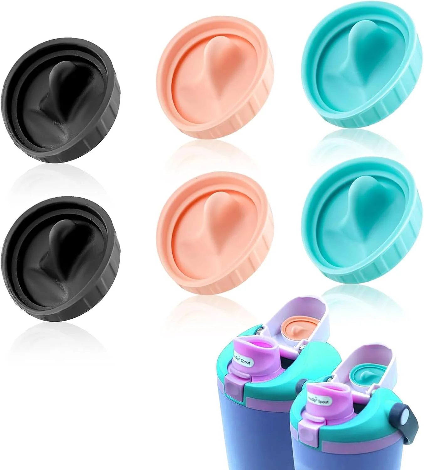 6 عدد درپوش جایگزین سازگار با Owala FreeSip Sway 30oz 40oz، درپوش دهانه درب بطری سیلیکونی برای لیوان Owala FreeSip 40oz، لوازم جانبی دوشاخه واشر درب بالایی بطری آب بدون BPA