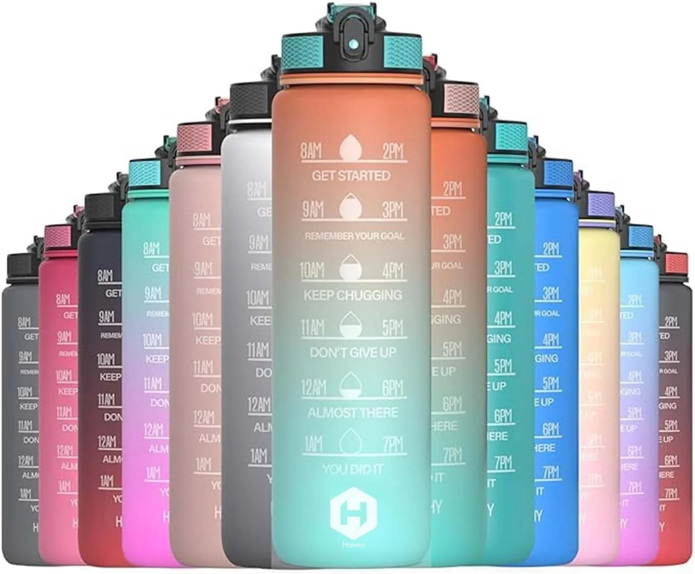 بطری آب ورزشی انگیزه بخش 1 لیتری با نی و نشانگر زمان، ضد نشت، بطری نوشیدنی پلاستیکی بدون BPA طراحی 1 لیتری برای دختران، پسران، دویدن، دوچرخه سواری (نارنجی سبز)