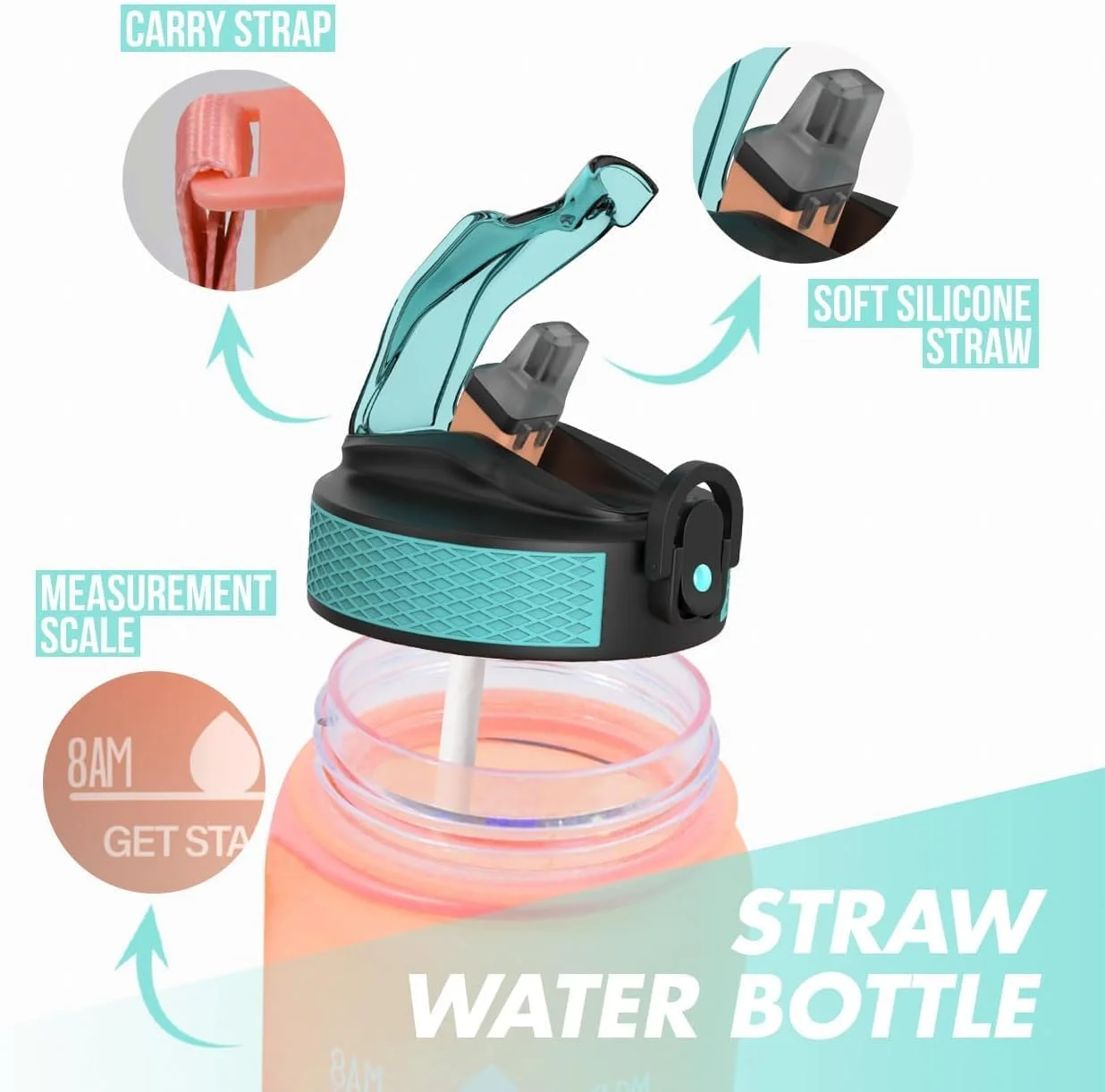 بطری آب ورزشی انگیزه بخش 1 لیتری با نی و نشانگر زمان، ضد نشت، بطری نوشیدنی پلاستیکی بدون BPA طراحی 1 لیتری برای دختران، پسران، دویدن، دوچرخه سواری (نارنجی سبز) بطری آب ورزشی انگیزه بخش 1 لیتری با نی و نشانگر زمان، ضد نشت، بطری نوشیدنی پلاستیکی بدون BPA طراحی 1 لیتری برای دختران، پسران، دویدن، دوچرخه سواری (نارنجی سبز)