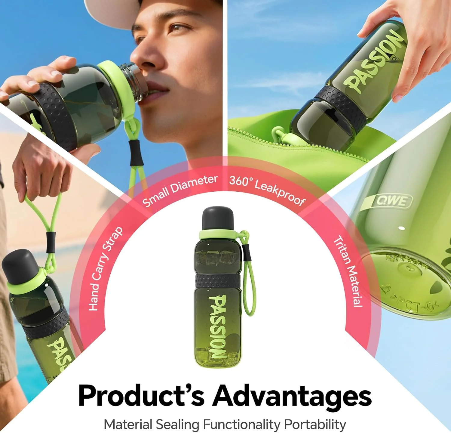 بطری آب پلاستیکی دوچرخه سواری QWE با دسته حمل، 700 میلی لیتر، سبک وزن، مقاوم در برابر حرارت، قابل استفاده مجدد، تریتان بدون BPA، مقاوم در برابر ضربه، برای کوهستان، جاده، ورزش، فضای باز و باشگاه (مشکی)