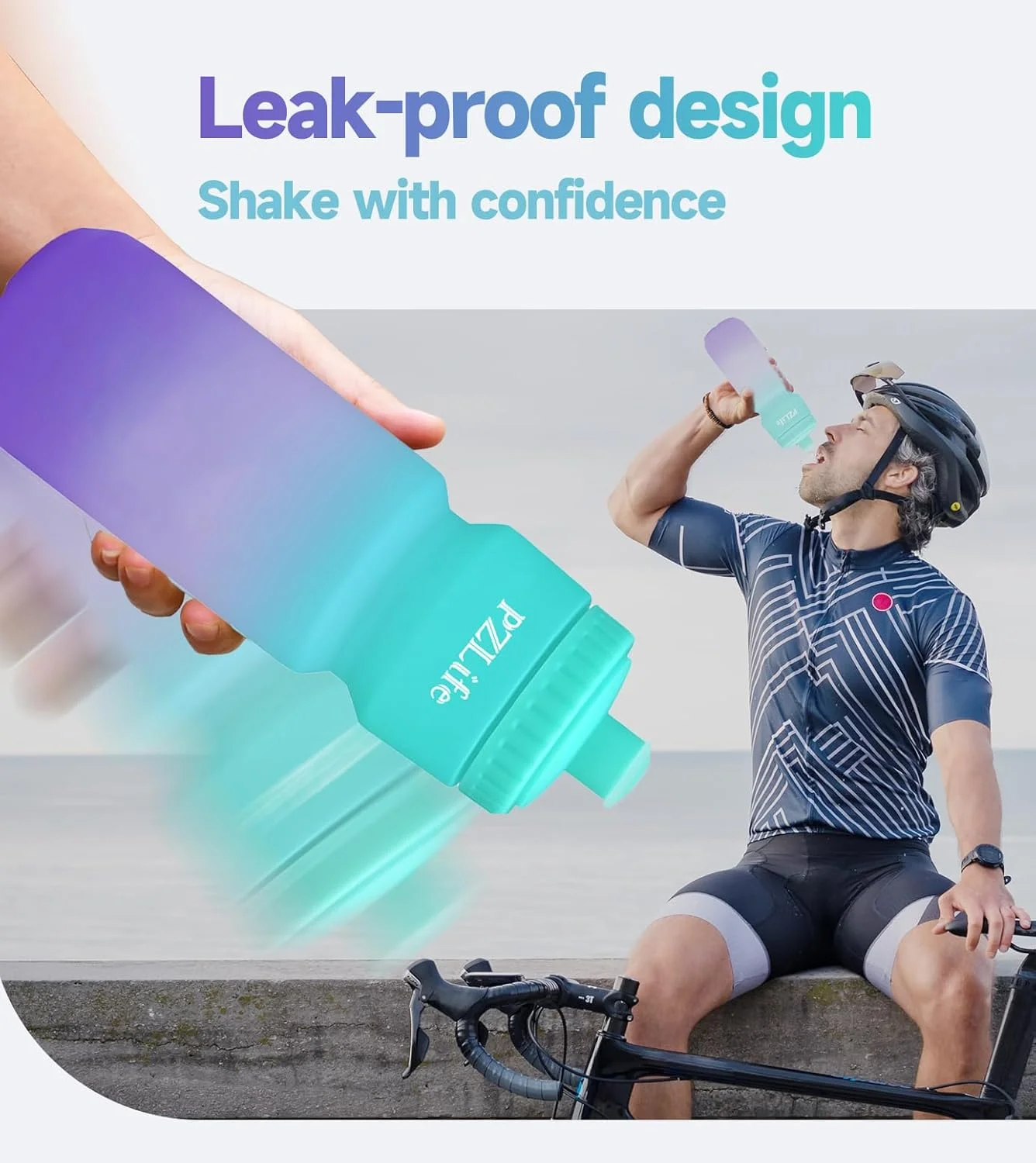 بطری آب فشاری دوچرخه 710 میلی لیتری، بطری آب دوچرخه سواری بدون BPA، ضد نشت، با مقیاس ظرفیت و درب کشویی، بطری آب ورزشی قابل استفاده مجدد، برای دوچرخه، باشگاه، دویدن