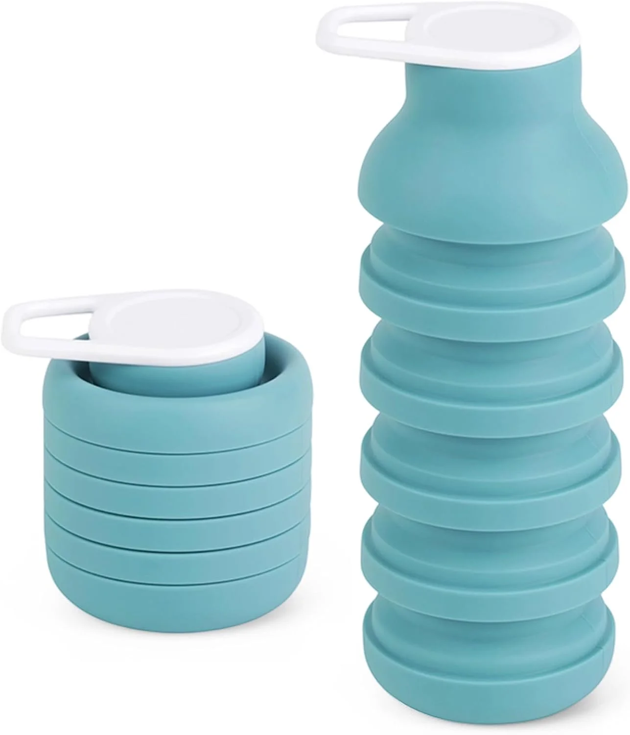 بطری آب تاشو، بطری های آب سیلیکونی تاشو قابل حمل 600 میلی لیتر، سبک وزن، ضد نشت، قابل استفاده مجدد برای مسافرت، کمپینگ، پیاده روی، دوچرخه سواری، یوگا، ورزش، فضای باز (آبی-سبز)