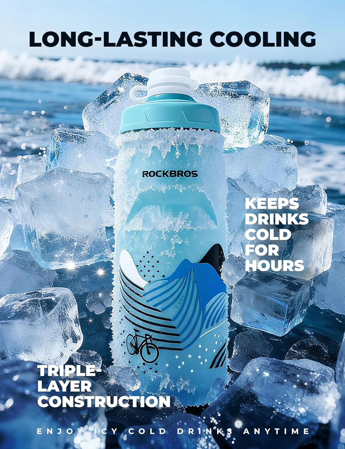 بطری آب ورزشی ROCKBROS PP5 بدون BPA - عایق خنک - سرپستانک سیلیکونی - خنک نگه می دارد - 620 میلی لیتر، آبی بطری آب ورزشی ROCKBROS PP5 بدون BPA - عایق خنک - سرپستانک سیلیکونی - خنک نگه می دارد - 620 میلی لیتر، آبی