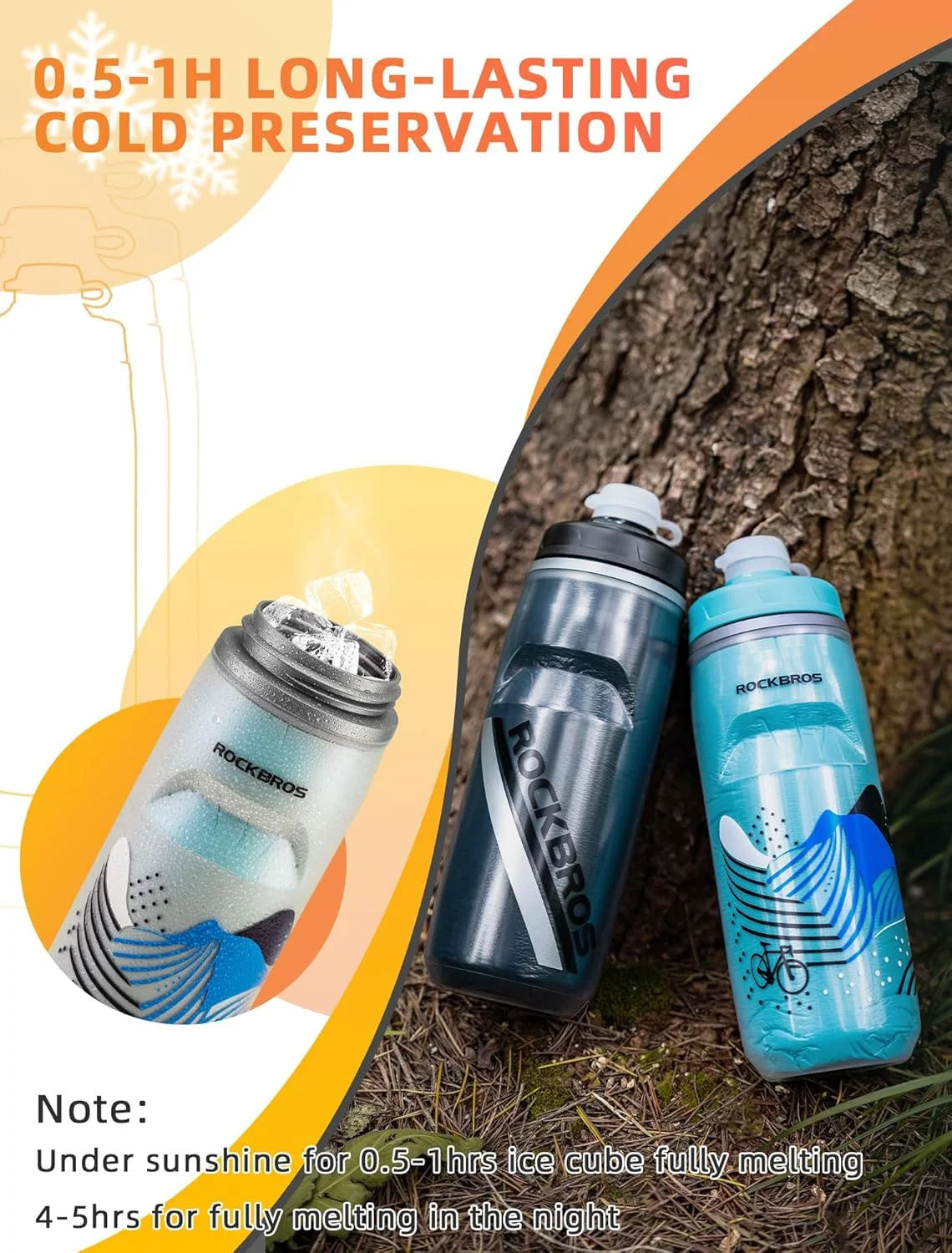 بطری آب دوچرخه ROCKBROS، بطری آب عایق 630 میلی لیتری با طراحی ضد نشت