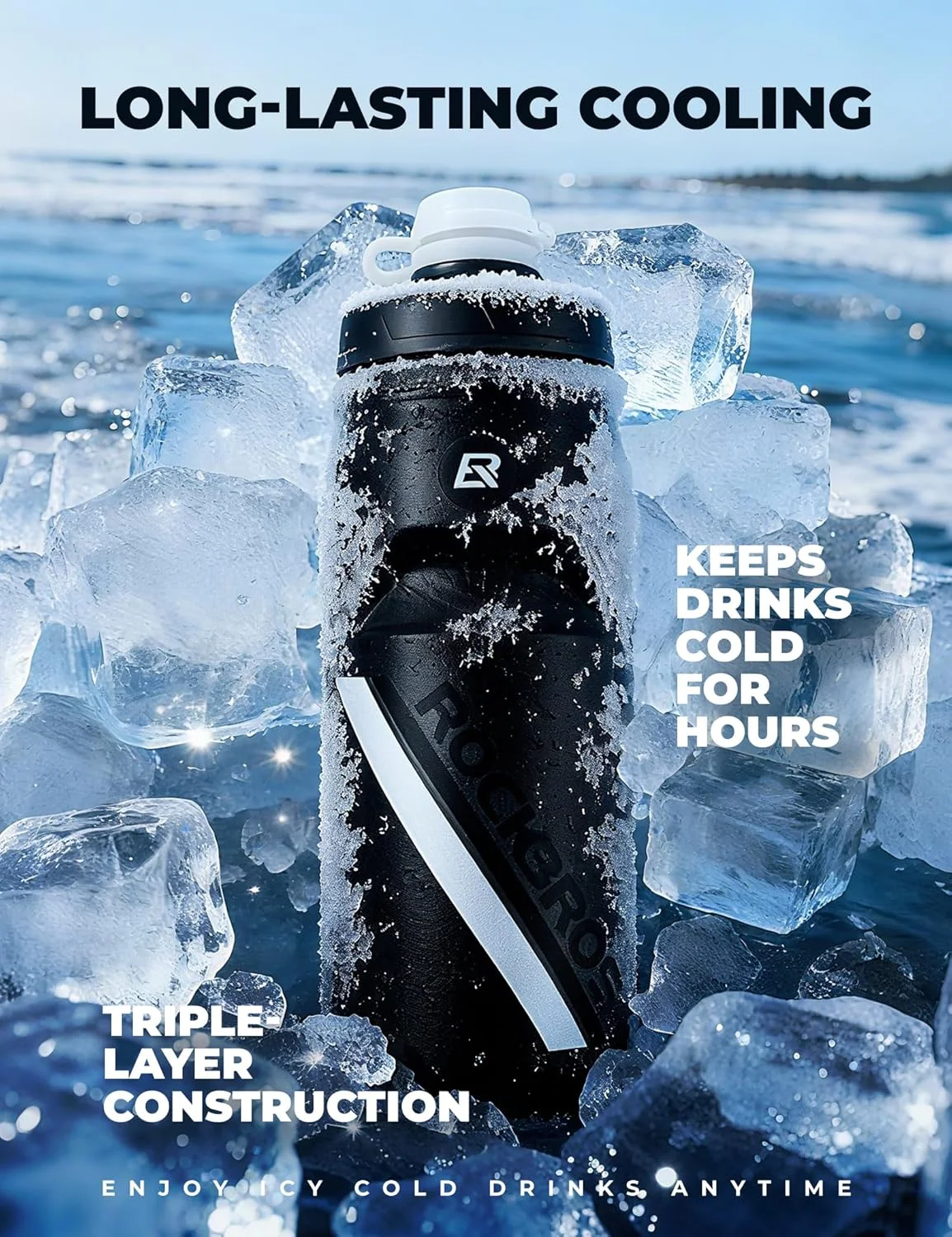 بطری آب ورزشی ROCKBROS PP5 بدون BPA - عایق سرما - حفظ سرما - 620 میلی لیتر، مشکی بطری آب ورزشی ROCKBROS PP5 بدون BPA - عایق سرما - حفظ سرما - 620 میلی لیتر، مشکی