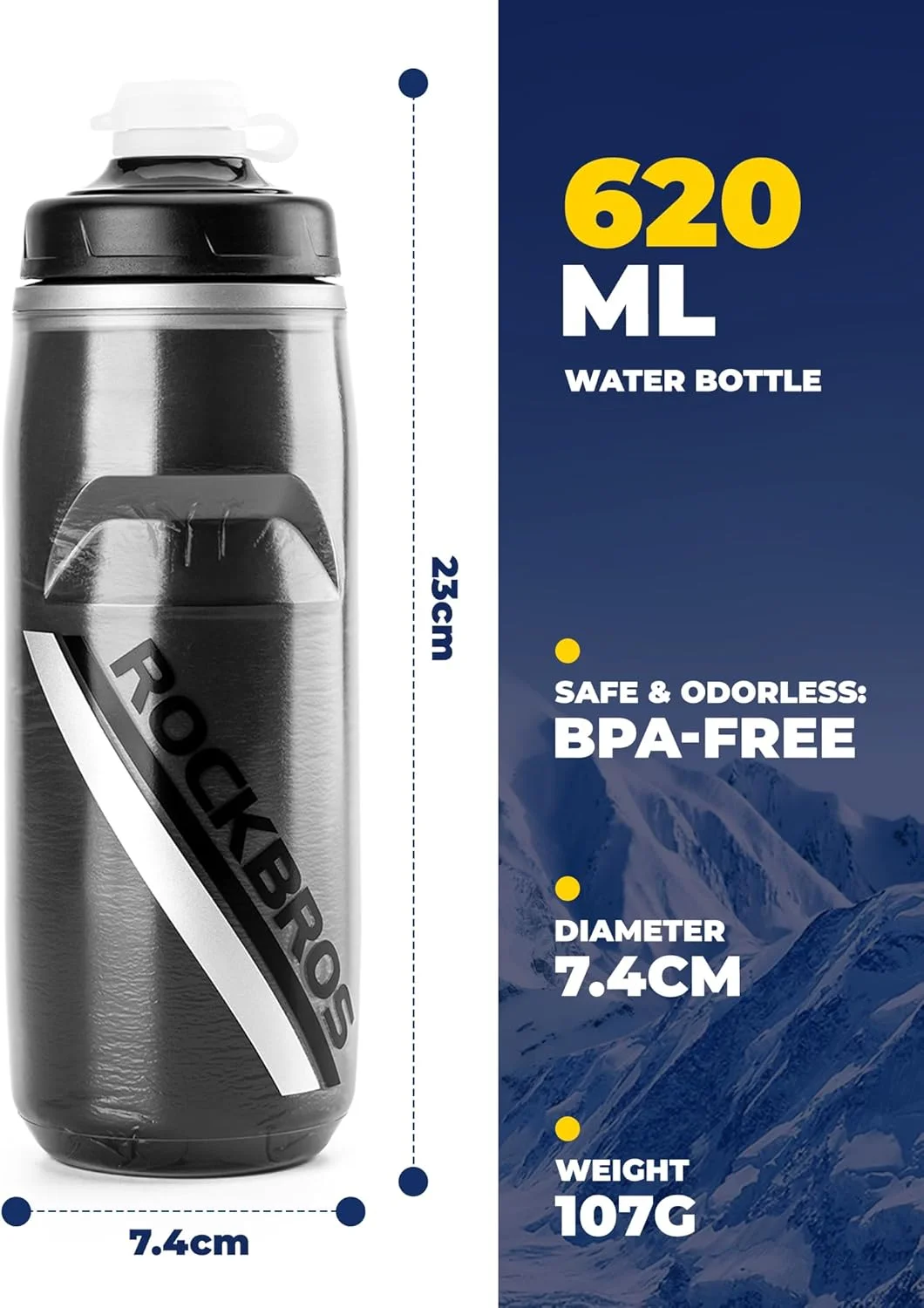 بطری آب ورزشی ROCKBROS PP5 بدون BPA - عایق سرما - حفظ سرما - 620 میلی لیتر، مشکی بطری آب ورزشی ROCKBROS PP5 بدون BPA - عایق سرما - حفظ سرما - 620 میلی لیتر، مشکی