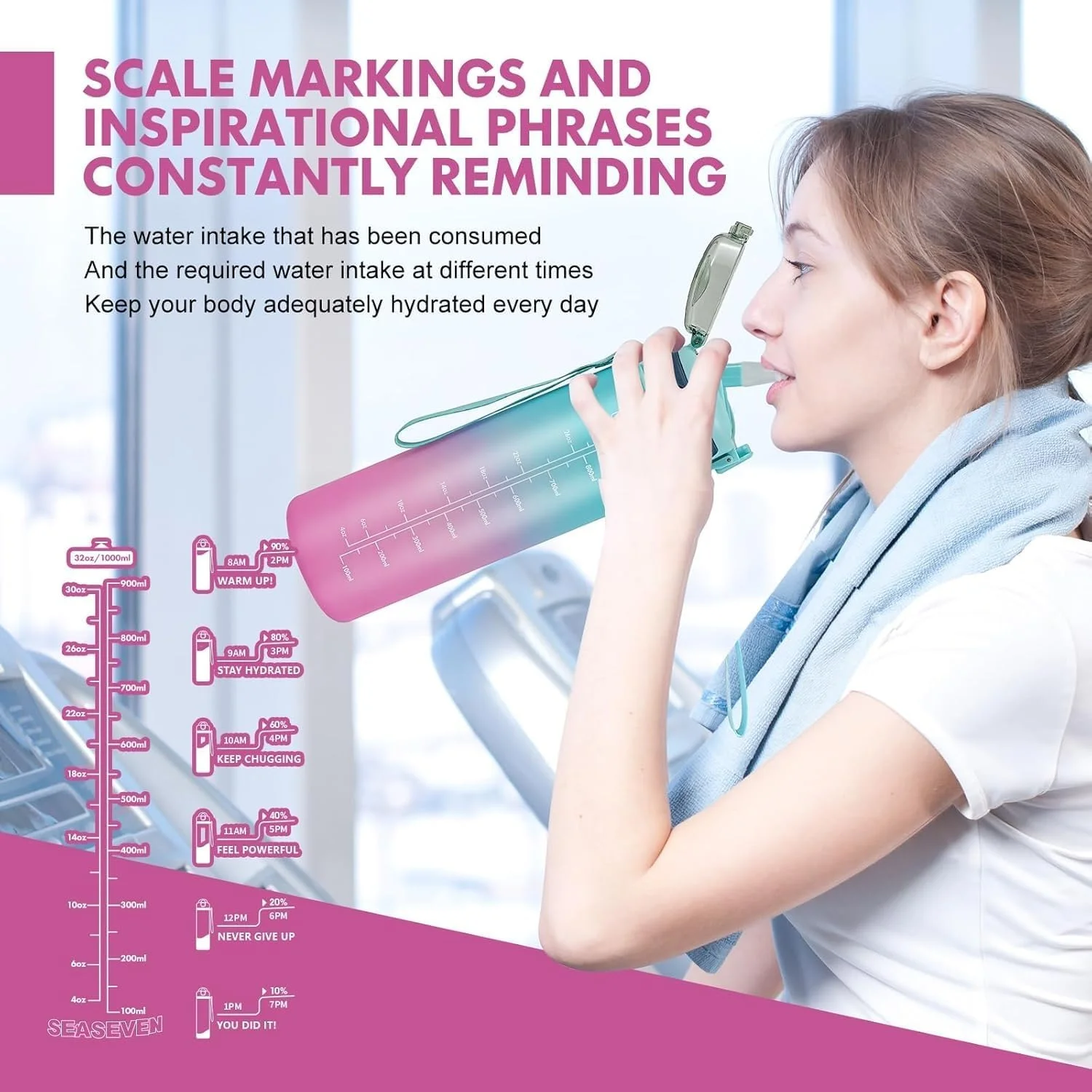 بطری آب نی دار، بطری انگیزه بخش با نشانگر زمان، 1 لیتری، تریتان بدون BPA، بطری ورزشی ضد نشت با بند حمل برای باشگاه، تناسب اندام و فعالیت های خارج از منزل بانوان بطری آب نی دار، بطری انگیزه بخش با نشانگر زمان، 1 لیتری، تریتان بدون BPA، بطری ورزشی ضد نشت با بند حمل برای باشگاه، تناسب اندام و فعالیت های خارج از منزل بانوان