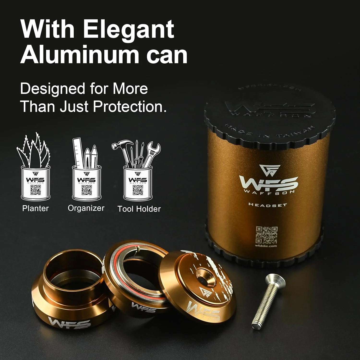 مجموعه بلبرینگ فرمان دوچرخه بدون رزوه WFS NV.37 سایز 1-1/8 اینچ برای دوشاخ های بدون رزوه و لوله سر 34 میلی متری - آلیاژ آلومینیوم CNC، بلبرینگ های مهر و موم شده برای دوچرخه کوهستان، دوچرخه های جاده، MTB و BMX، طلایی