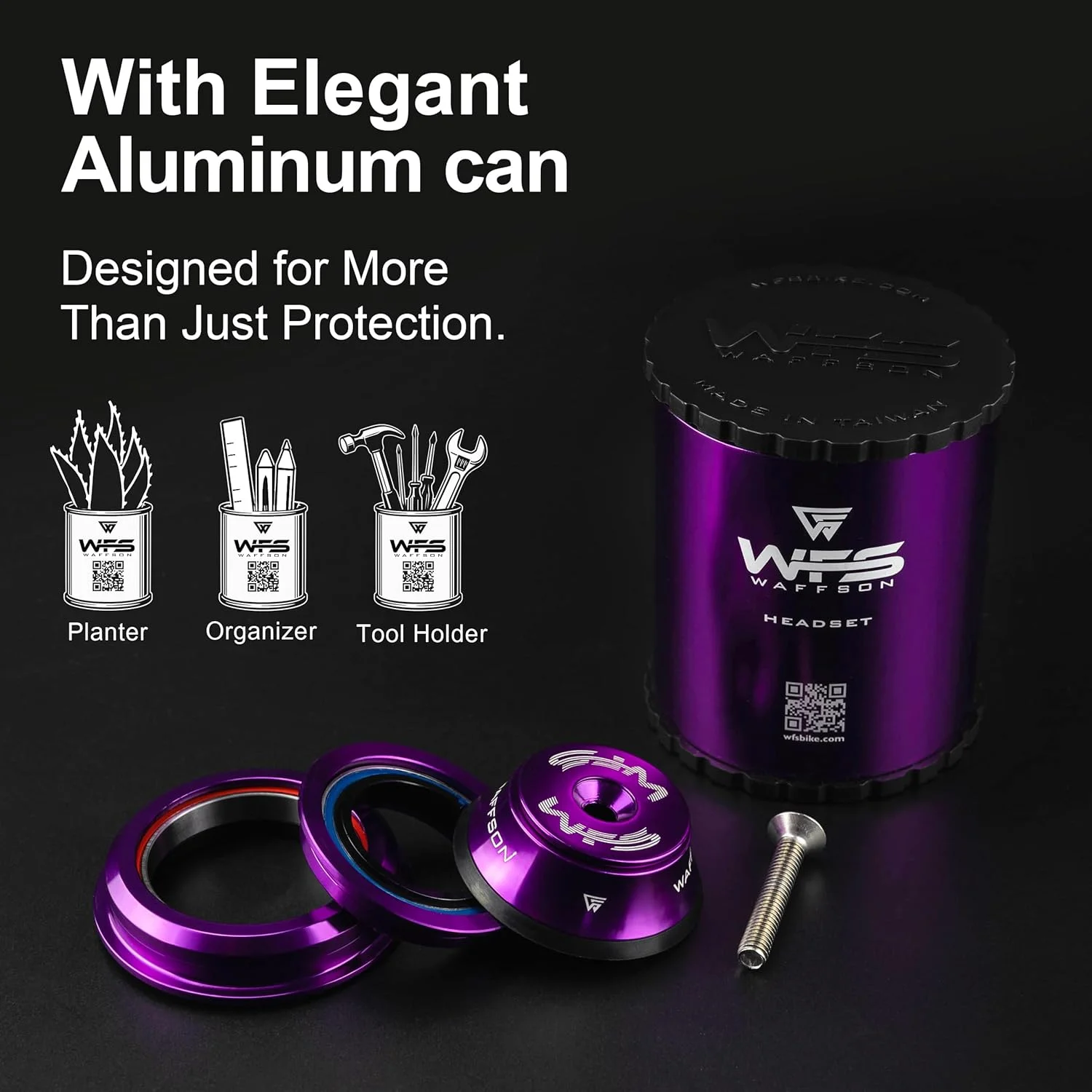 WFS HY875 هدست نیمه یکپارچه مخروطی 1-1/8 اینچ به 1-1/2 اینچ برای لوله های سر مخروطی 44 تا 55.9 میلی متر - آلیاژ آلومینیوم CNC، بدون رزوه، بلبرینگ های مهر و موم شده دقیق برای دوچرخه های کوهستانی/جاده/شهری/BMX