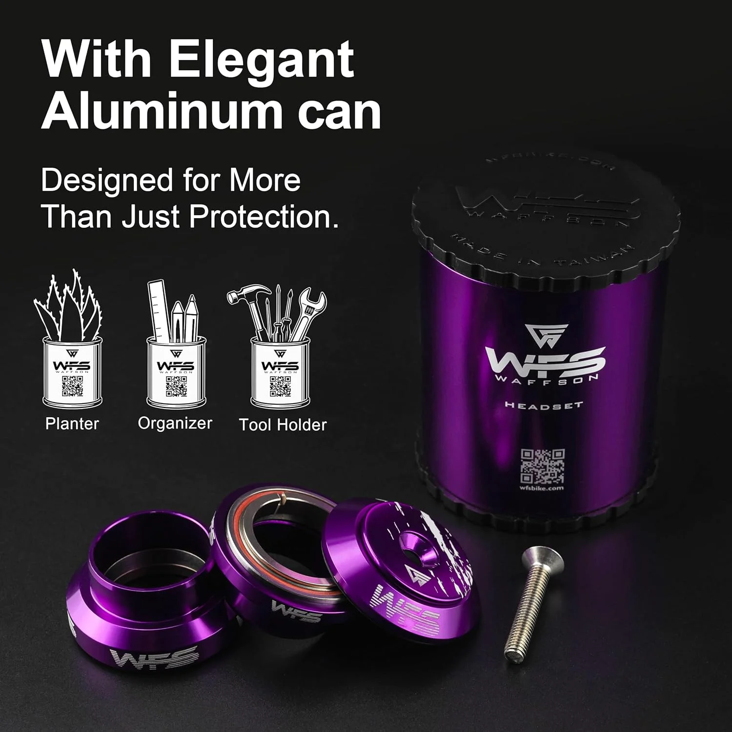 دسته هدست دوچرخه بدون رزوه WFS NV.37 1-1/8 اینچ برای دوشاخه‌های استیرر بدون رزوه و لوله سر 34 میلی‌متری - آلیاژ آلومینیوم CNC، بلبرینگ‌های مهر و موم شده برای دوچرخه‌های کوهستانی، دوچرخه‌های جاده‌ای، MTB و BMX، بنفش