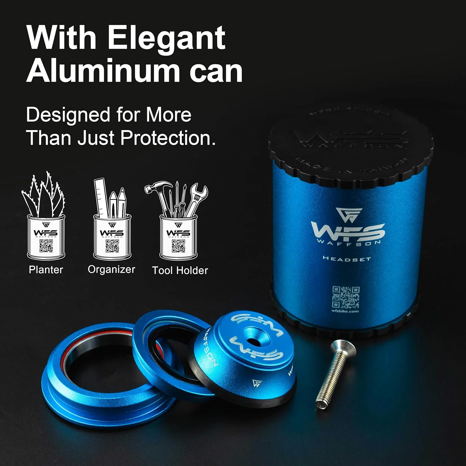 WFS HY875 هدست نیمه یکپارچه مخروطی 1-1/8 اینچ به 1-1/2 اینچ برای لوله های سر مخروطی - آلیاژ آلومینیوم CNC، بدون رزوه، بلبرینگ های مهر و موم شده برای دوچرخه کوهستان، شهری، جاده، MTB و BMX، آبی