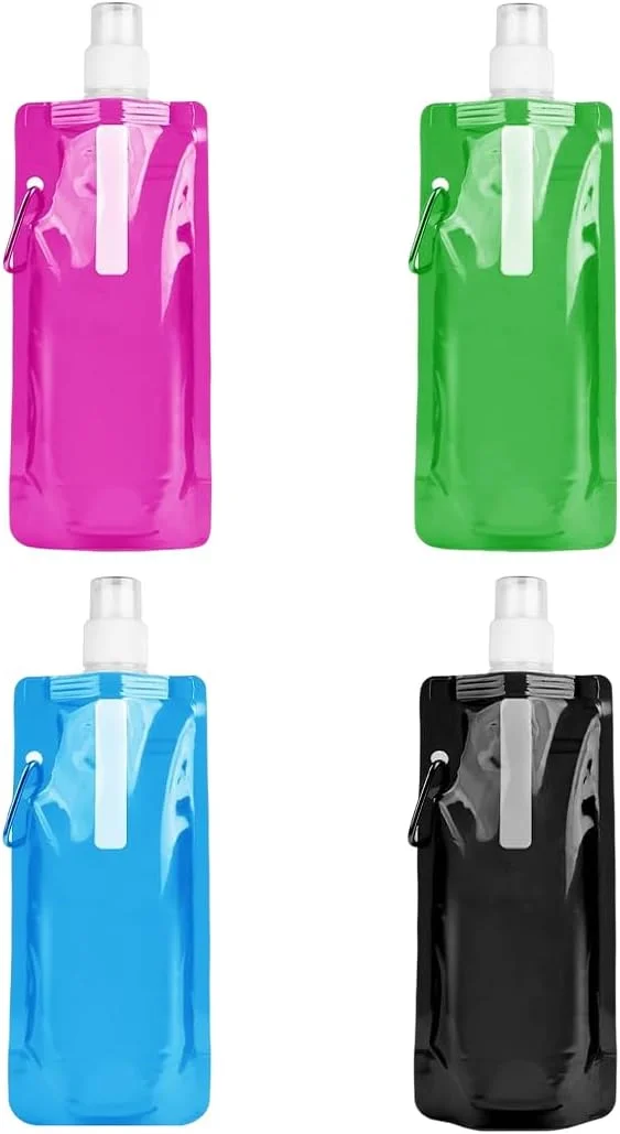 بطری آب تاشو 480 میلی لیتر با کارابین، بطری آب قابل استفاده مجدد برای پیاده روی، مسافرت، دوچرخه سواری، مناسب برای همه، بزرگسالان، بدون BPA، صرفه جویی در فضا و سبک