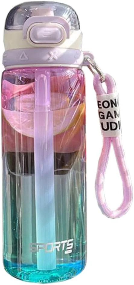 بطری آب ورزشی ZZT با حجم ۷۷۰ میلی لیتر، بطری آب پلاستیکی ساده و گرادیانی با بند، ضد نشت و بدون BPA مناسب برای فضای باز