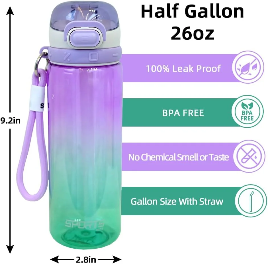 بطری آب ورزشی ZZT با حجم ۷۷۰ میلی لیتر، بطری آب پلاستیکی ساده و گرادیانی با بند، ضد نشت و بدون BPA مناسب برای فضای باز بطری آب ورزشی ZZT با حجم ۷۷۰ میلی لیتر، بطری آب پلاستیکی ساده و گرادیانی با بند، ضد نشت و بدون BPA مناسب برای فضای باز