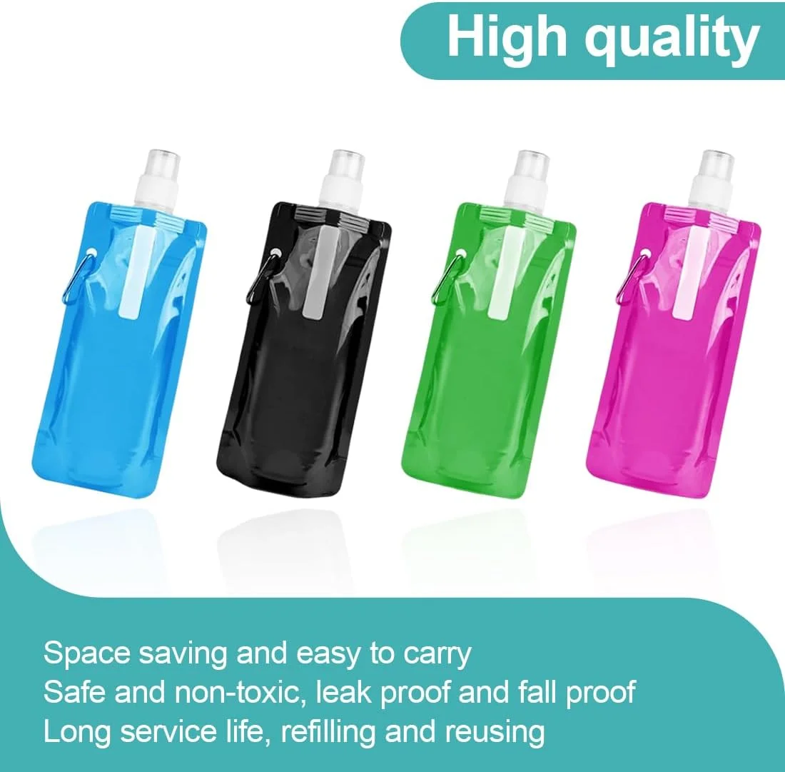 بطری آب تاشو 480 میلی لیتر با کارابین، بطری آب قابل استفاده مجدد برای پیاده روی، مسافرت، دوچرخه سواری، مناسب برای همه، بزرگسالان، بدون BPA، صرفه جویی در فضا و سبک