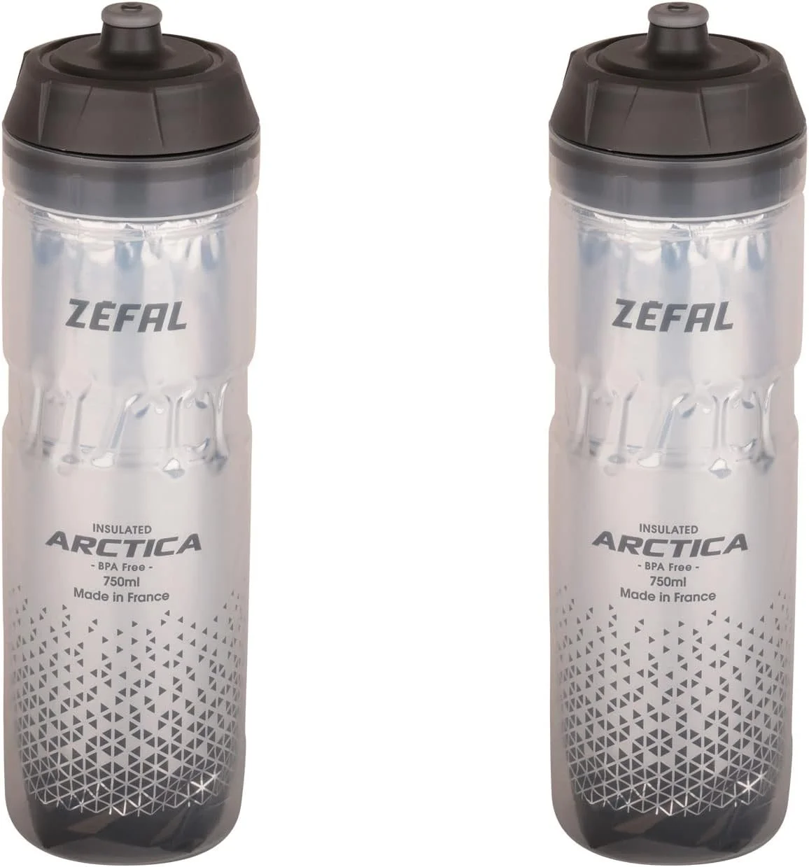 ZEFAL Pack Arctica 75 - بسته دوتایی بطری نوشیدنی دوچرخه 750 میلی لیتر - بطری دوچرخه ای ایزوترمال - بدون بو و ضد آب - بطری ورزشی بدون BPA - نقره ای/مشکی