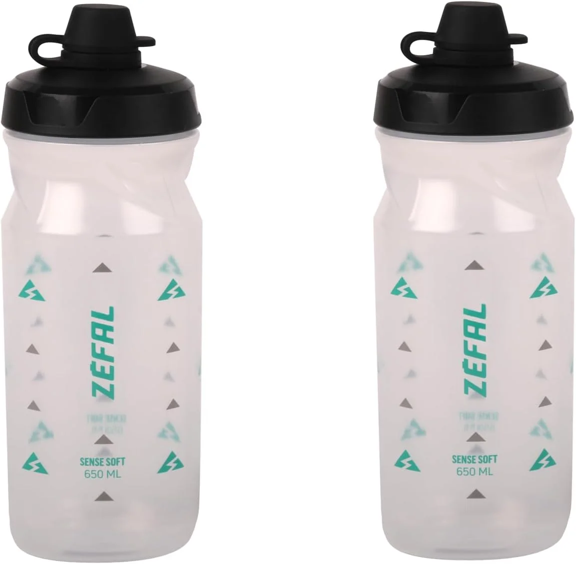 قمقمه دو عددی دوچرخه و کوهستان ZEFAL Pack Sense Soft 65 No-Mud - قمقمه ورزشی نرم و بدون بو - قمقمه بدون BPA - سر سیلیکونی - شفاف، 2 عدد 650 میلی لیتر