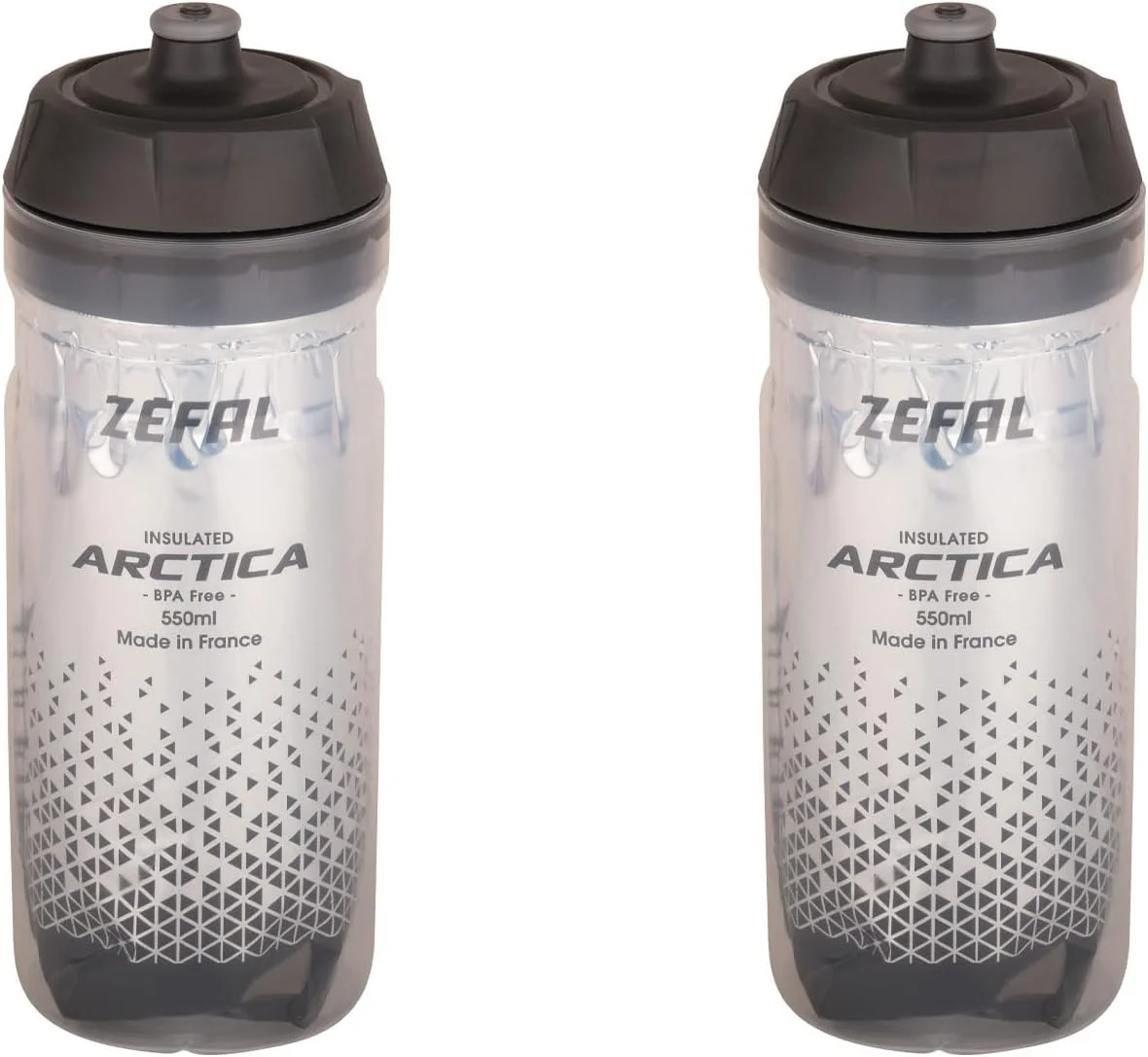 ZEFAL Pack Arctica 55 - بسته 2 عددی قمقمه های دوچرخه 550 میلی لیتری - بطری دوچرخه ای ایزوترمال - بدون بو و ضد آب - بطری ورزشی بدون BPA - نقره ای/مشکی، 2 عدد 550 میلی لیتری