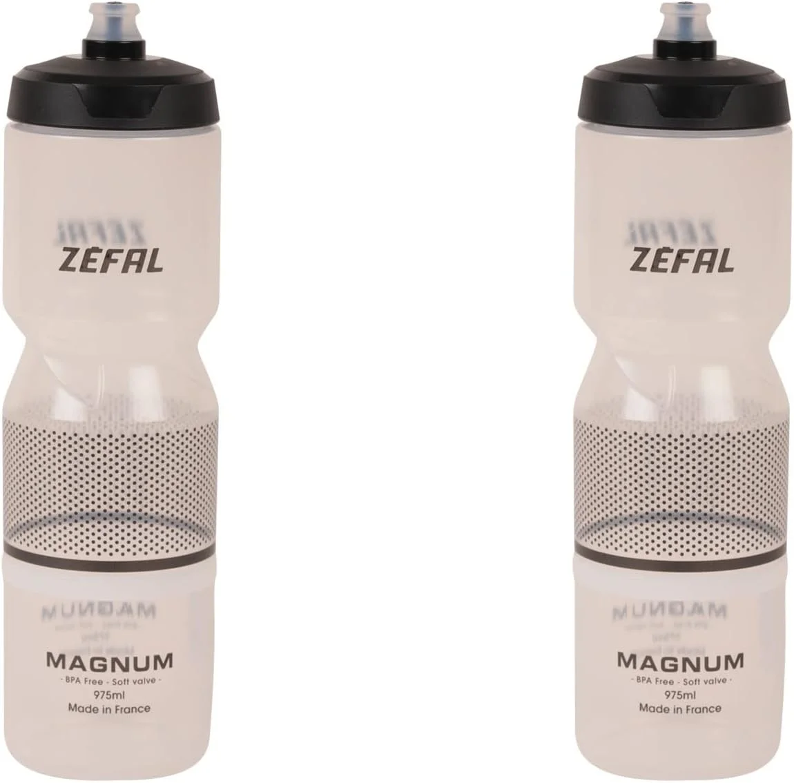 مجموعه دوتایی قمقمه بزرگ دوچرخه ZEFAL Magnum، بدون BPA و قابل استفاده مجدد - قمقمه آب نرم با درب پیچی - ساخت فرانسه - مشکی (شفاف)، 975 میلی لیتر