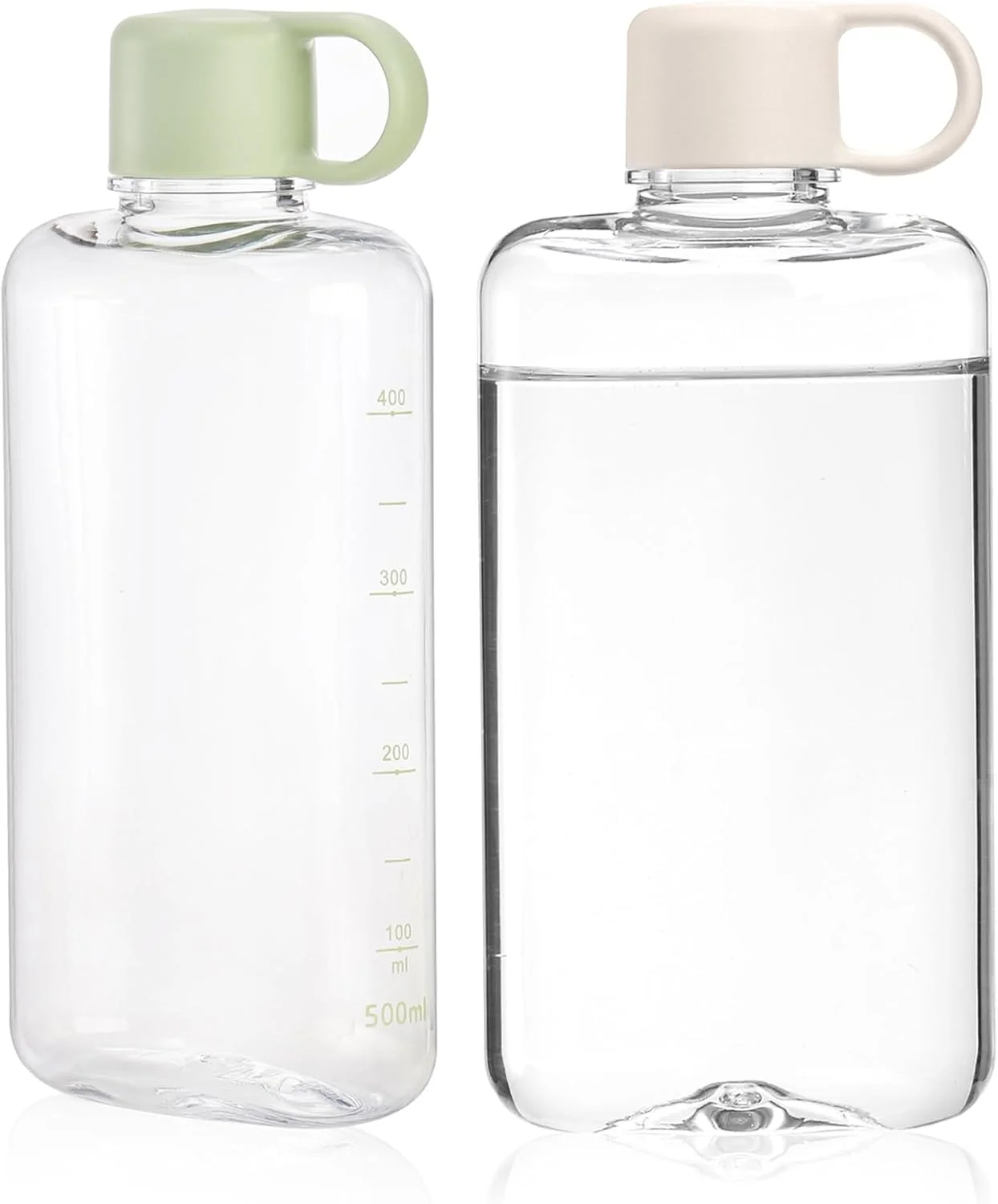 بطری آب تخت قابل حمل ZEAYEA، بسته 2 عددی، 500 میلی لیتر، بدون BPA، باریک، پلاستیکی، مناسب برای ورزش های فضای باز، کمپینگ، تناسب اندام، کیف دستی و جیب