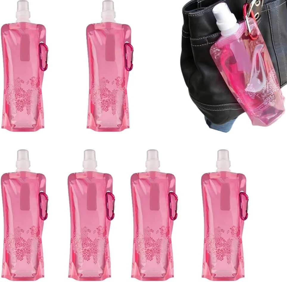 بطری ورزشی تاشو، کیسه آب تاشو، بطری آب تاشو، کیسه نوشیدنی قابل استفاده مجدد، بطری قابل پنهان شدن با گیره برای نوشیدنی های ورزشی، مسافرت، دوچرخه سواری، مهمانی (6 عدد)