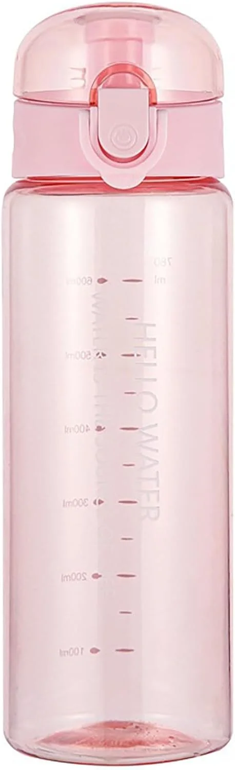 بطری آب ورزشی YIKANGHENG، لیوان آب پلاستیکی صورتی شفاف 750 میلی لیتری با نی برای ورزش، مسافرت و فعالیت های خارج از منزل (صورتی)