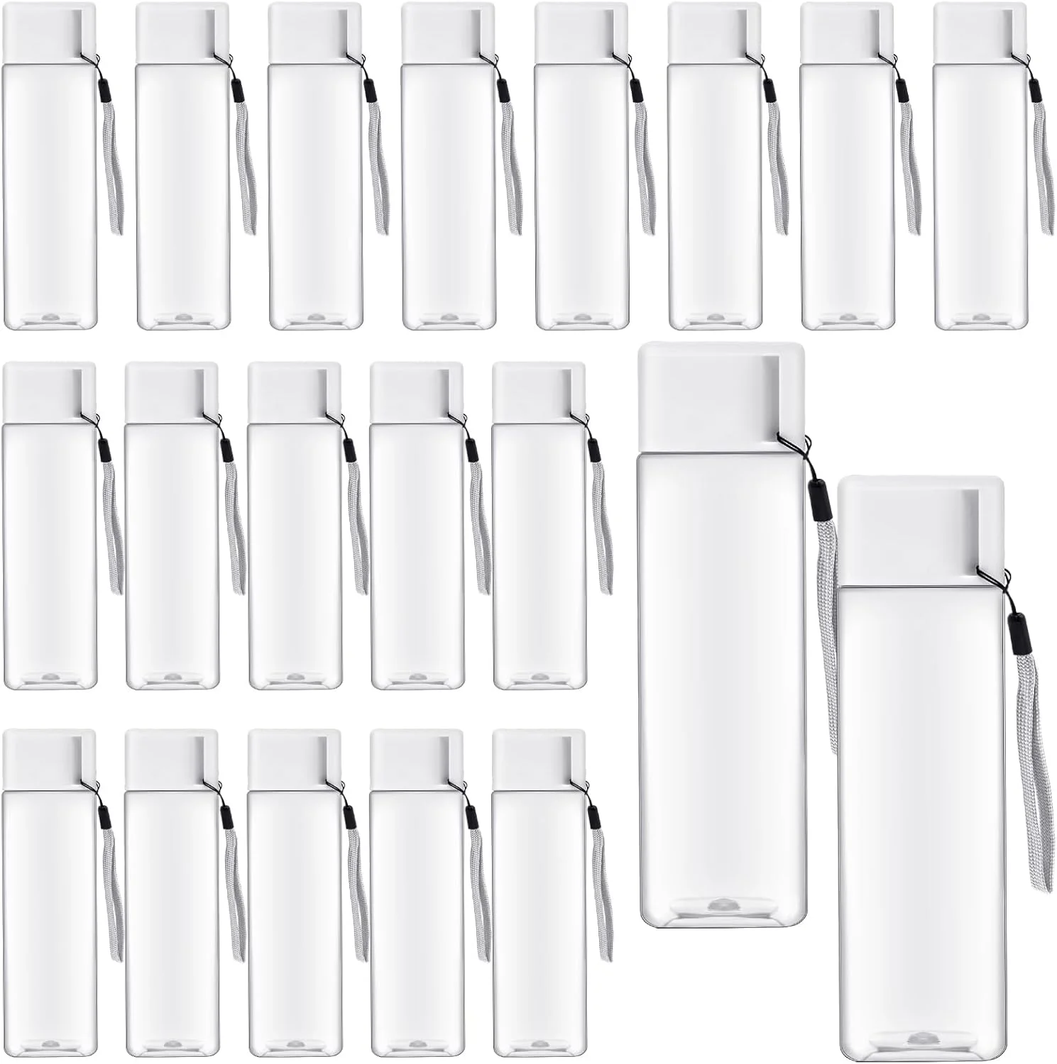 بطری آب پلاستیکی ورزشی 20 عددی، بطری های بزرگ نوشیدنی قابل استفاده مجدد با درب و بند دسته، مناسب برای کمپینگ، مسافرت و ورزش (سفید)