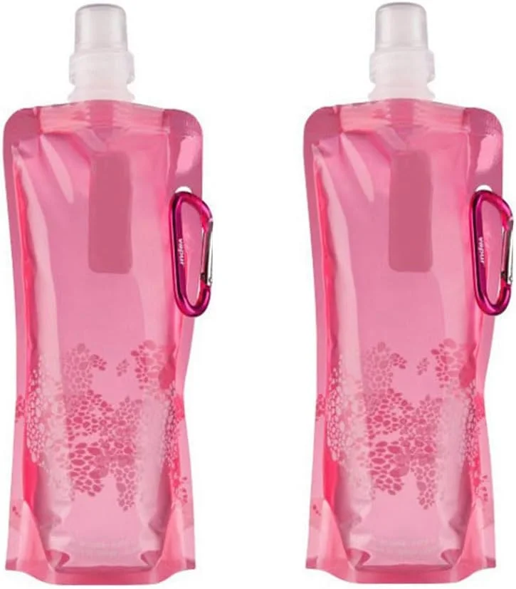 2 عدد بطری ورزشی تاشو، کیسه آب تاشو، بطری آب تاشو، کیسه نوشیدنی قابل استفاده مجدد، بطری قابل پنهان شدن با گیره برای ورزش، مسافرت، نوشیدنی، دوچرخه سواری، مهمانی