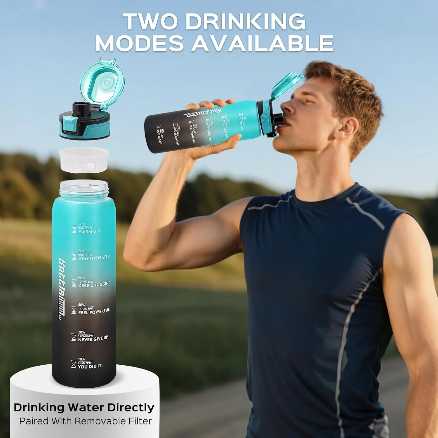 بطری آب 1 لیتری با نی، بطری نوشیدنی ورزشی ضد نشت، بطری آب 1 لیتری با نشانگر زمان بدون BPA، بطری آب برای بزرگسالان برای باشگاه، دفتر، مسافرت، دوچرخه سواری (آبی فیروزه ای مشکی) بطری آب 1 لیتری با نی، بطری نوشیدنی ورزشی ضد نشت، بطری آب 1 لیتری با نشانگر زمان بدون BPA، بطری آب برای بزرگسالان برای باشگاه، دفتر، مسافرت، دوچرخه سواری (آبی فیروزه ای مشکی)