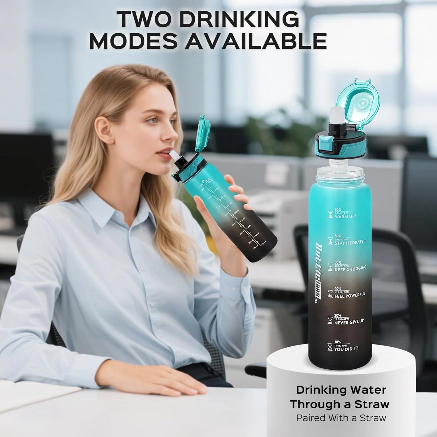 بطری آب 1 لیتری با نی، بطری نوشیدنی ورزشی ضد نشت، بطری آب 1 لیتری با نشانگر زمان بدون BPA، بطری آب برای بزرگسالان برای باشگاه، دفتر، مسافرت، دوچرخه سواری (آبی فیروزه ای مشکی) بطری آب 1 لیتری با نی، بطری نوشیدنی ورزشی ضد نشت، بطری آب 1 لیتری با نشانگر زمان بدون BPA، بطری آب برای بزرگسالان برای باشگاه، دفتر، مسافرت، دوچرخه سواری (آبی فیروزه ای مشکی)