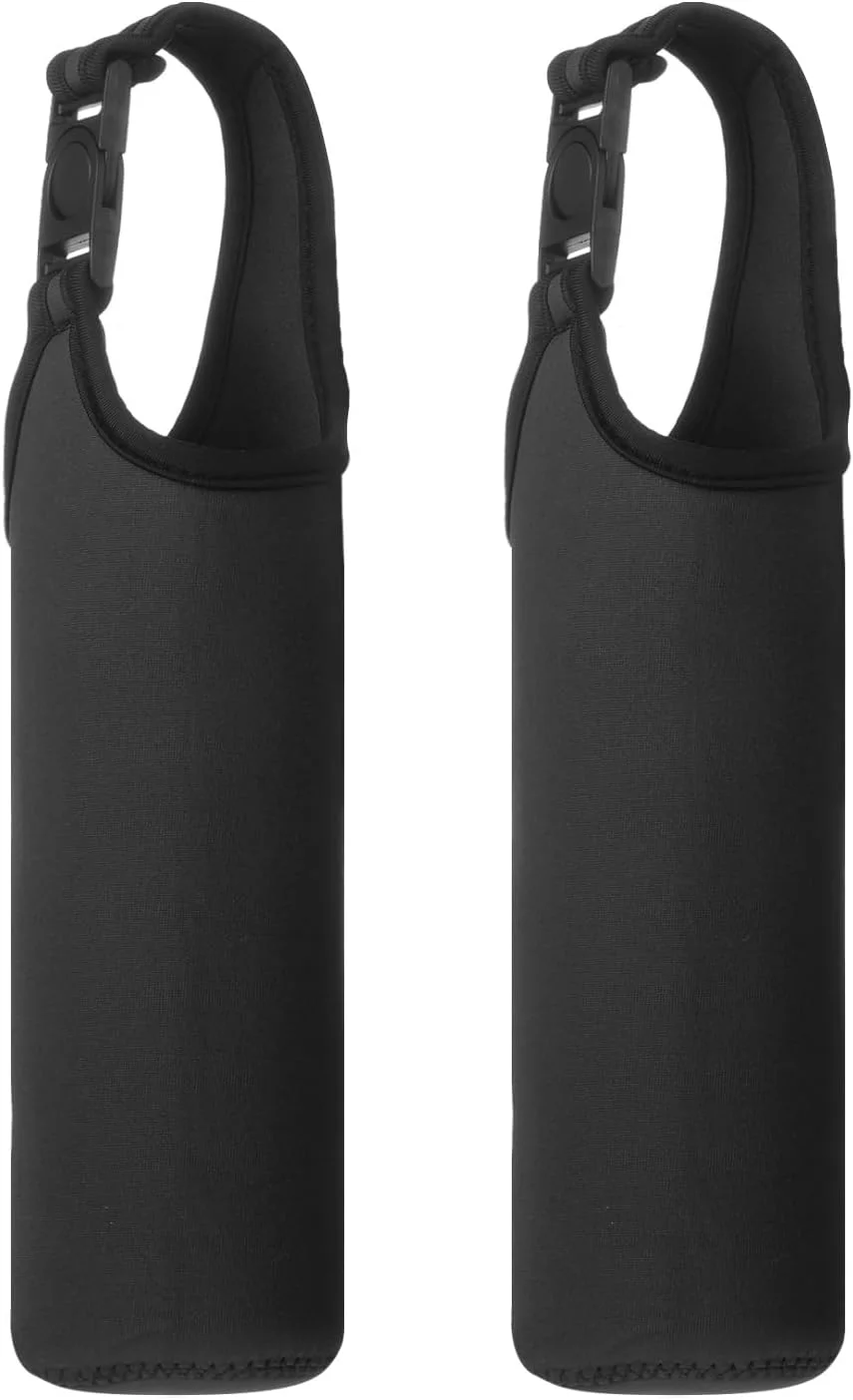 آستین های نئوپرن برای بطری آب، عایق های نگهدارنده بطری نوشیدنی با دسته حمل، مناسب برای پیاده روی، دوچرخه سواری، کمپینگ و مسافرت (2 عدد، مشکی)