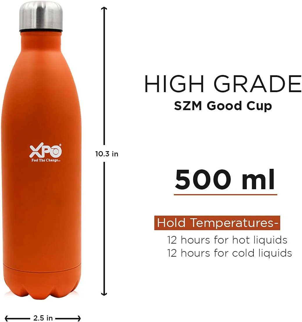 فلاسک استیل ضد زنگ XPO | نگهداری 12 ساعته برای نوشیدنی های گرم یا سرد | پوشش مات (نارنجی، 500 میلی لیتر)