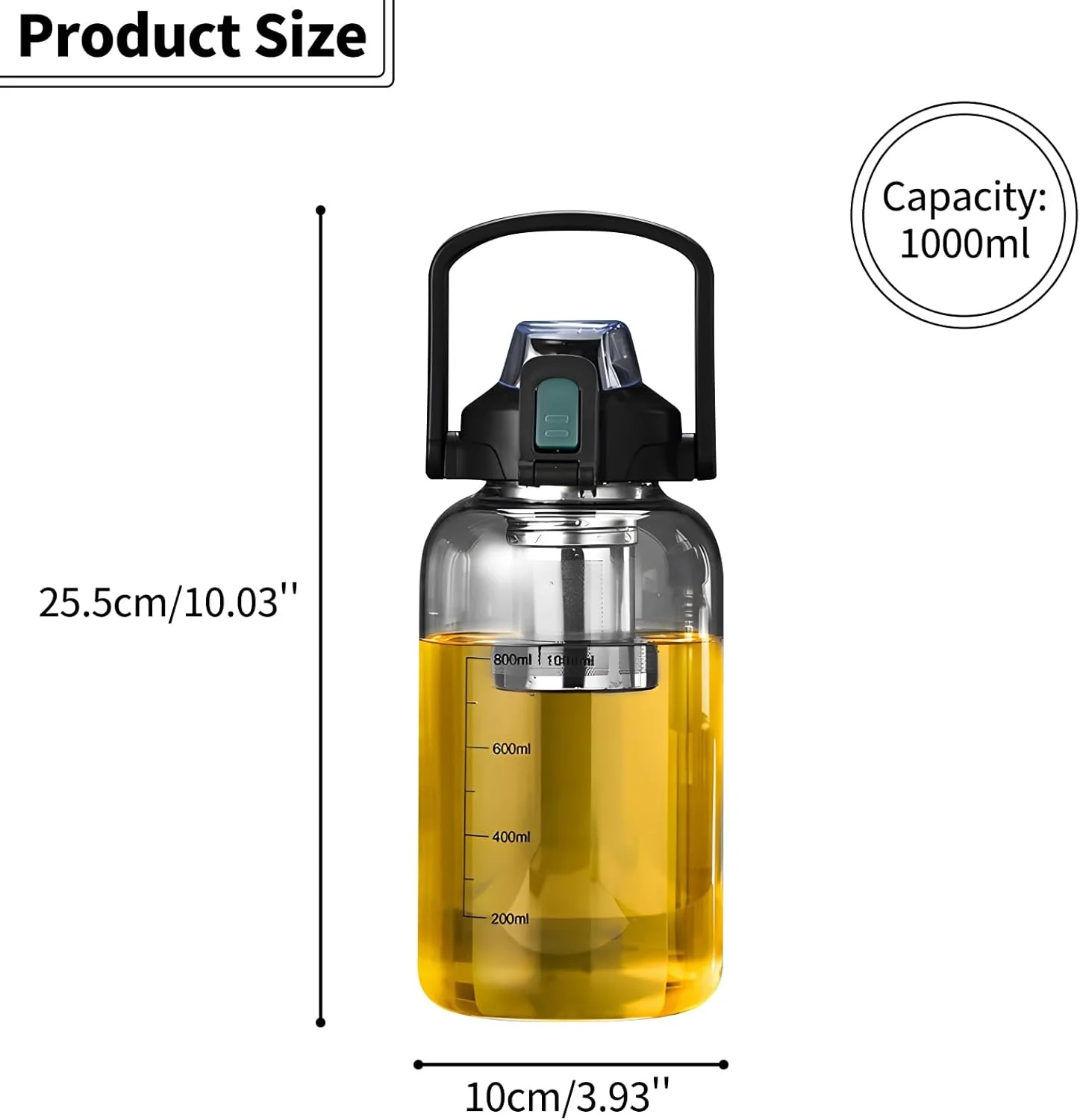 بطری آب شیشه ای 946 میلی لیتری - بطری آب شیشه ای شفاف با صافی چای استیل ضد زنگ، پیمانه مدرج حجمی، آستین ضد ضربه ورزشی و نی قابل جابجایی (مشکی، 946 میلی لیتر) بطری آب شیشه ای 946 میلی لیتری - بطری آب شیشه ای شفاف با صافی چای استیل ضد زنگ، پیمانه مدرج حجمی، آستین ضد ضربه ورزشی و نی قابل جابجایی (مشکی، 946 میلی لیتر)