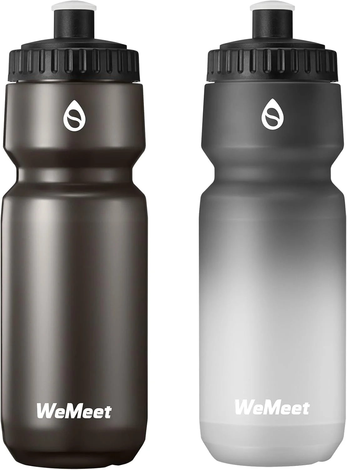 بطری آب دوچرخه ضد نشت، بطری آب دوچرخه جاده ای، 700 میلی لیتر، بدون BPA، بطری فشاری چرخ دار با مقیاس ظرفیت، برای سواری، باشگاه (مشکی و مشکی سفید، بسته 2 عددی)