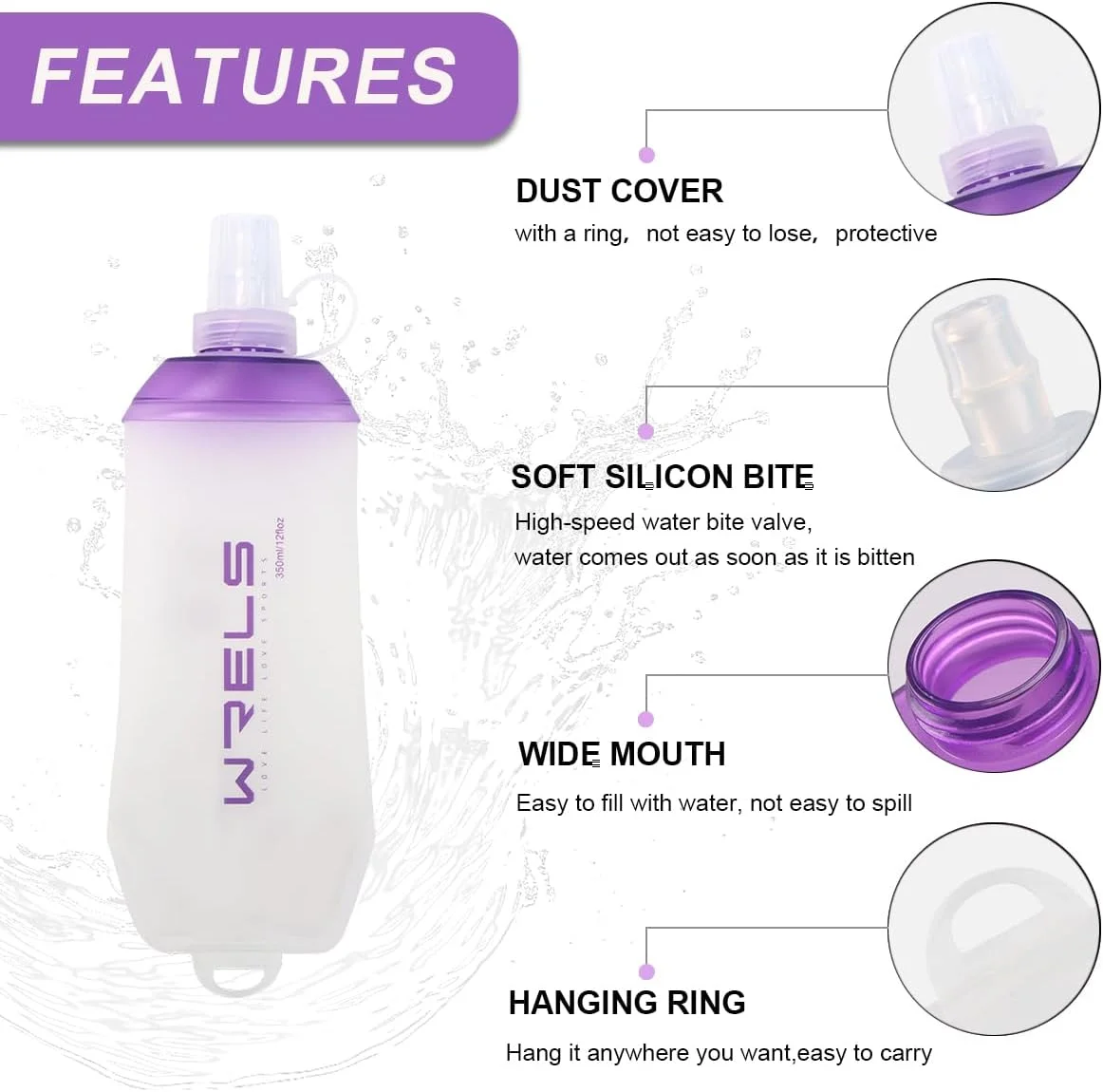 قمقمه تاشو نرم WRELS، بدون BPA، بطری آب تاشو نرم با حلقه آویز، قمقمه آبرسانی TPU سبک وزن برای دویدن ماراتن دوچرخه سواری پیاده روی 200ml/350ml/500ml قمقمه تاشو نرم WRELS، بدون BPA، بطری آب تاشو نرم با حلقه آویز، قمقمه آبرسانی TPU سبک وزن برای دویدن ماراتن دوچرخه سواری پیاده روی 200ml/350ml/500ml